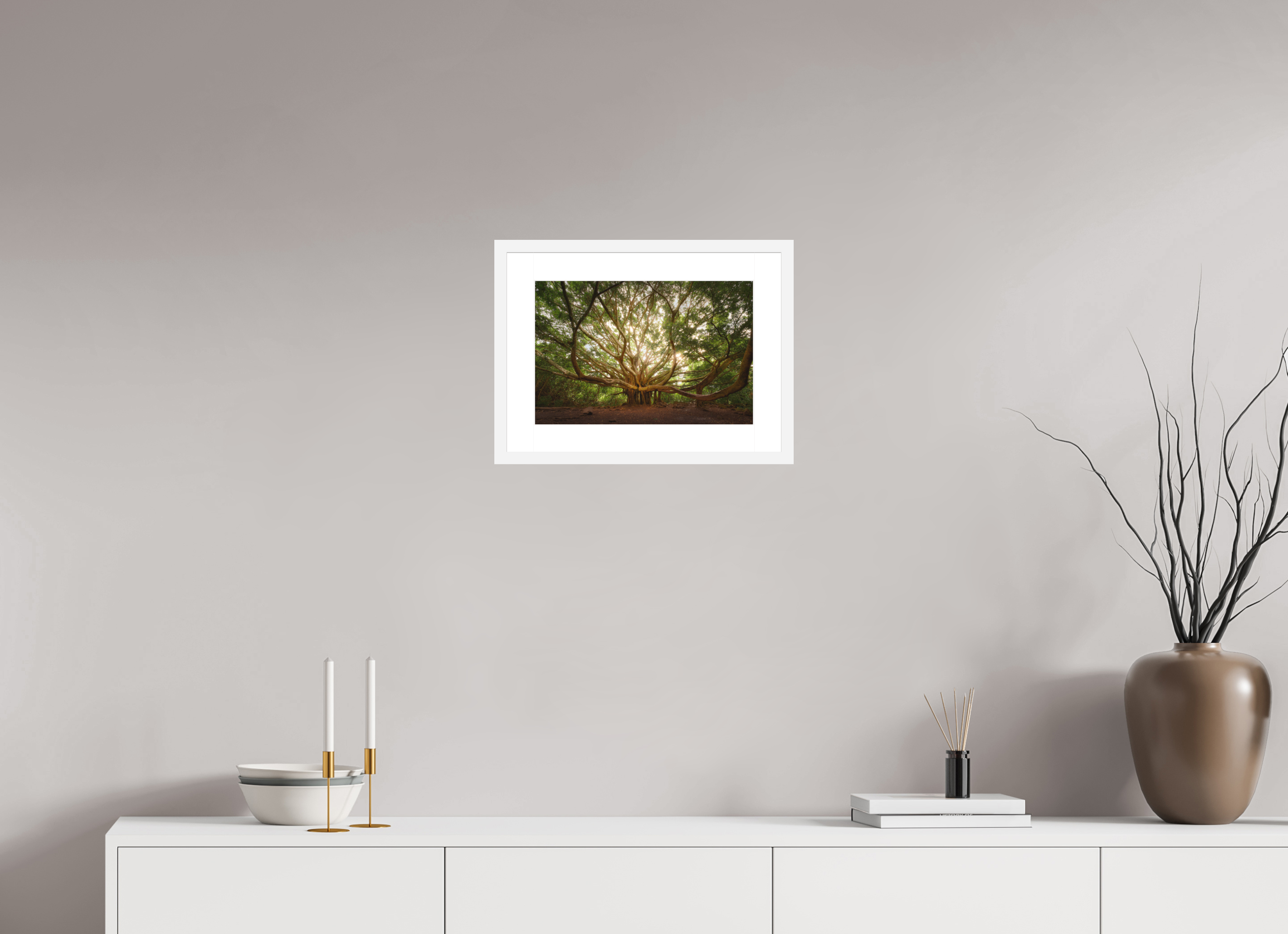 15 x 10″, Passe-Partout White Frame Bracchium: The Pipiwai Trail Banyan Tree