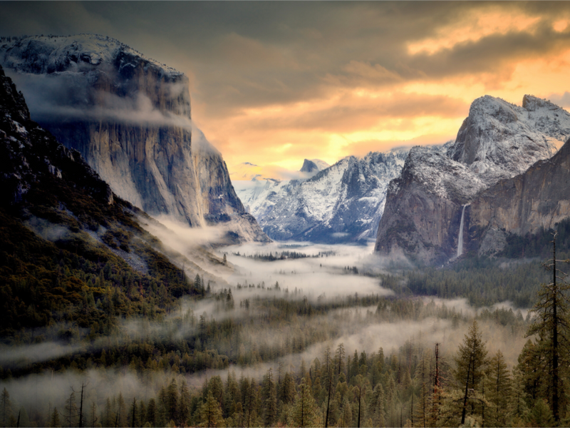 Tunnel View, aube hivernale
