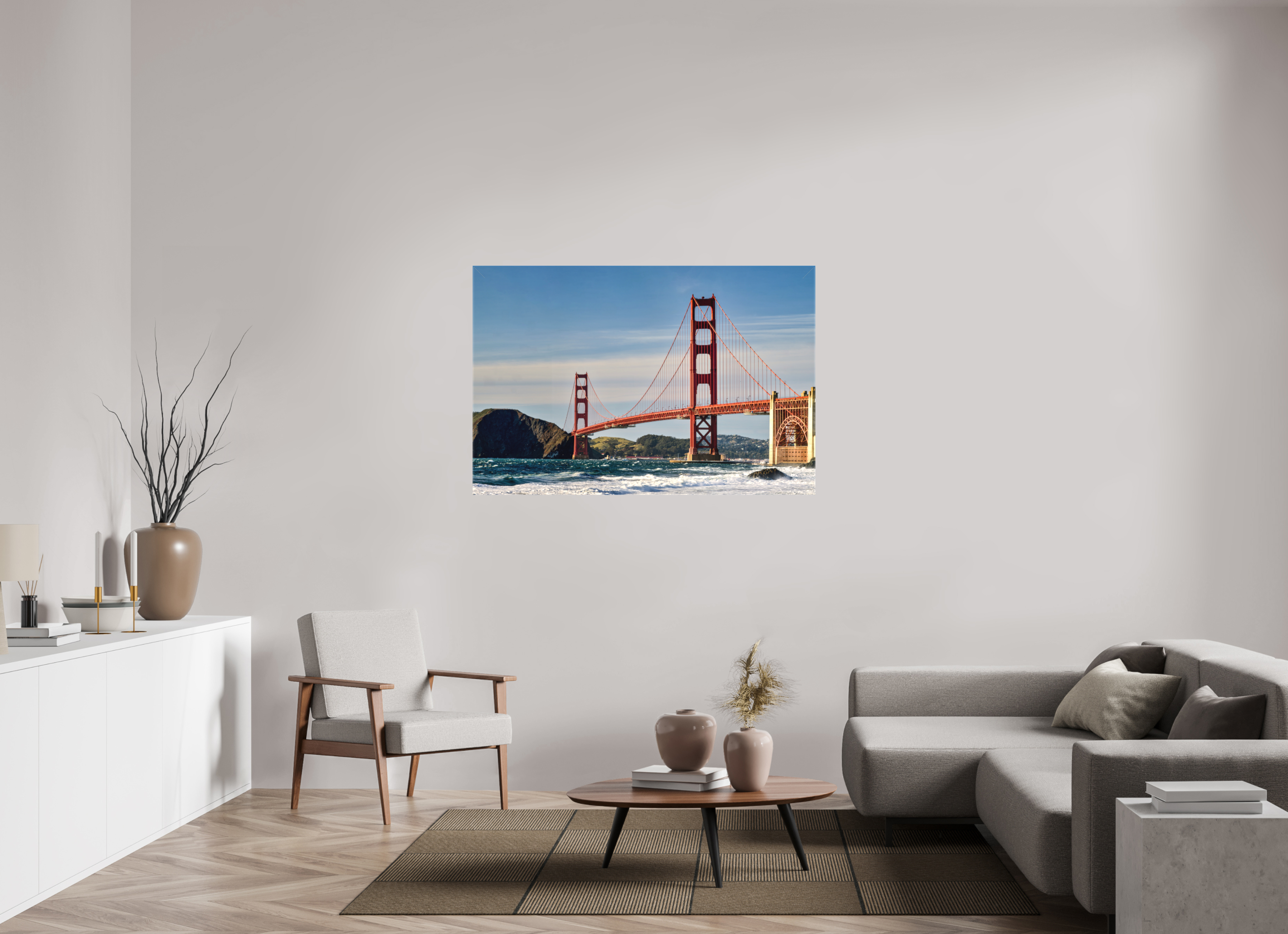 54 x 36″, Fine Art Textile Golden Gate I: A Postcard View