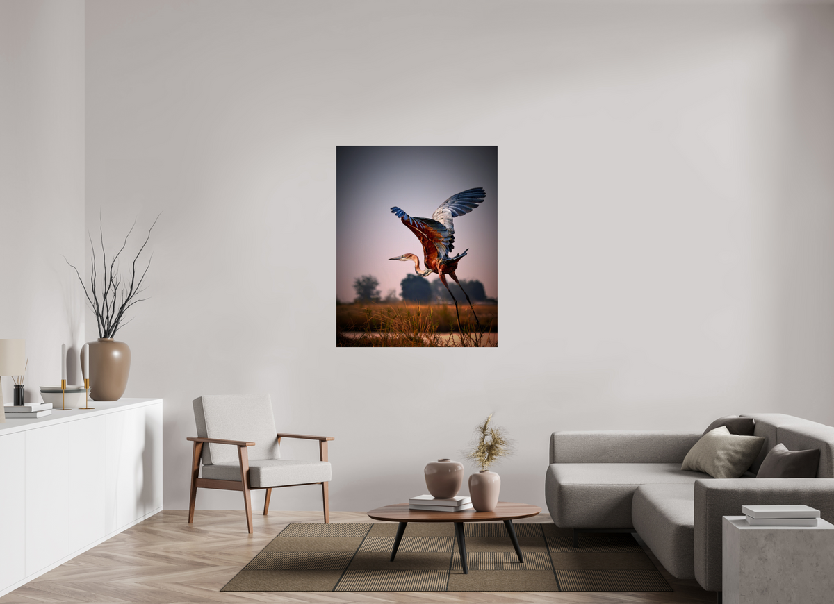 40 x 50″, Giclée Alu-Dibond Goliath Heron Takes Flight on the Chobe River