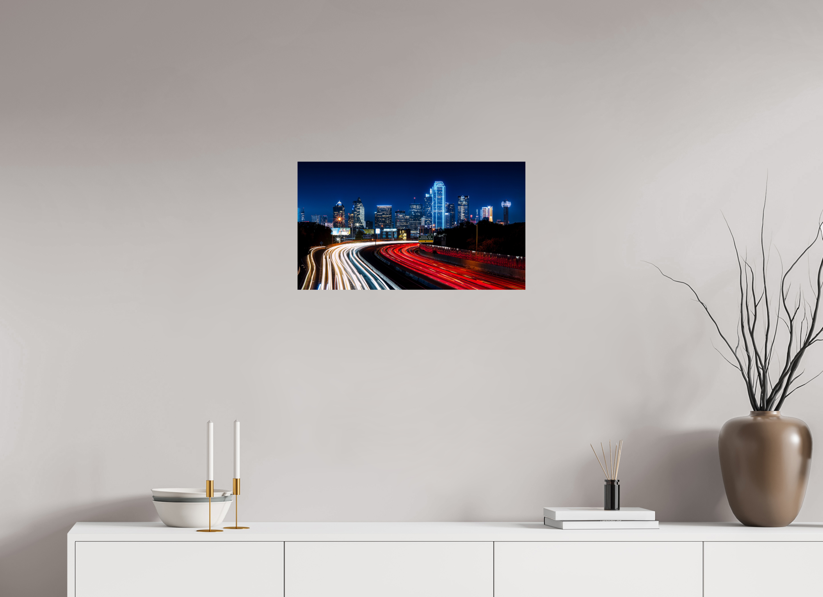 24 x 13.5″, Giclée Alu-Dibond Dallas Night Skyline: The Edgefield Prospect
