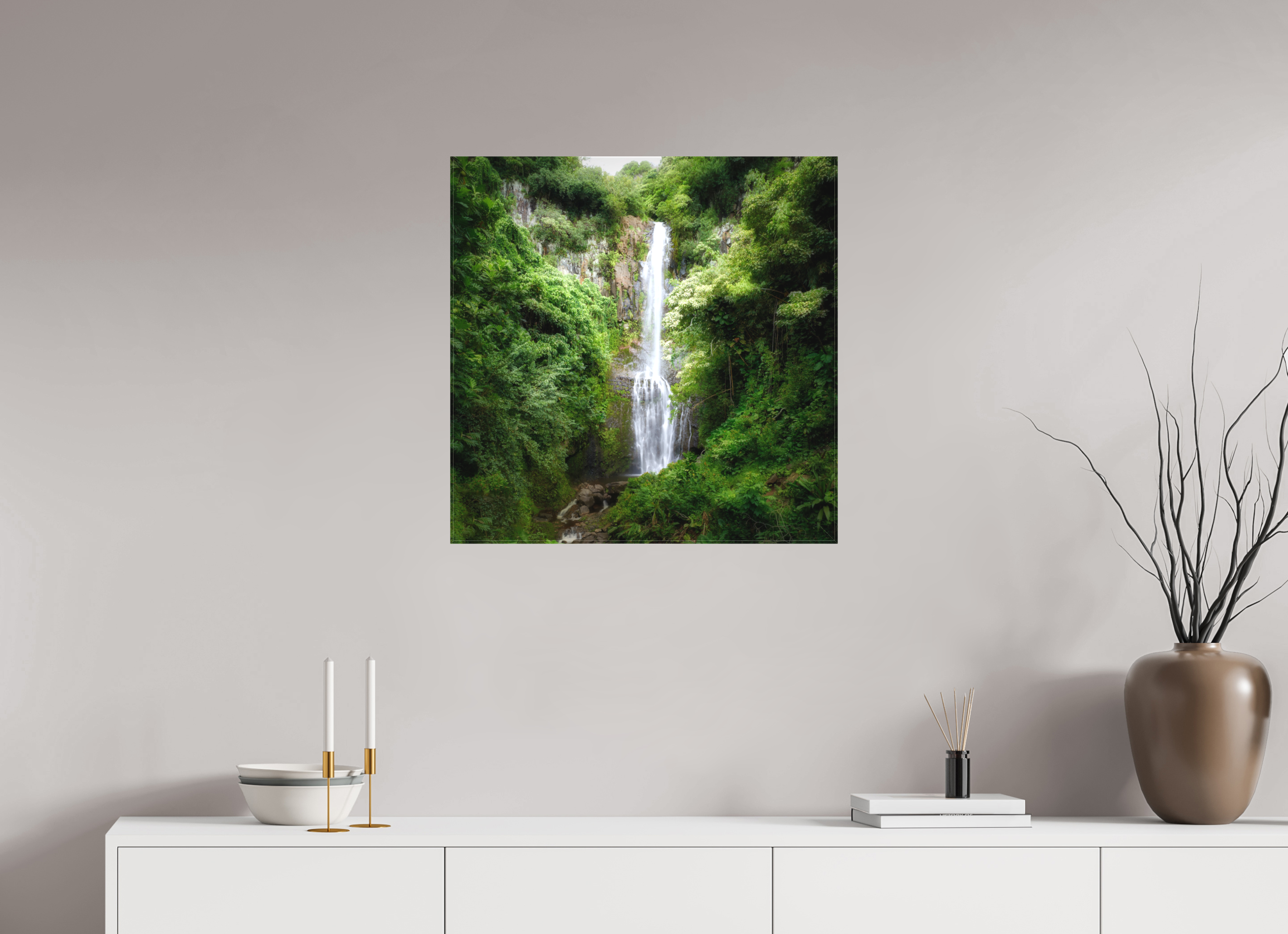 25 x 25″, Fine Art Textile Maui's Makahiku Falls