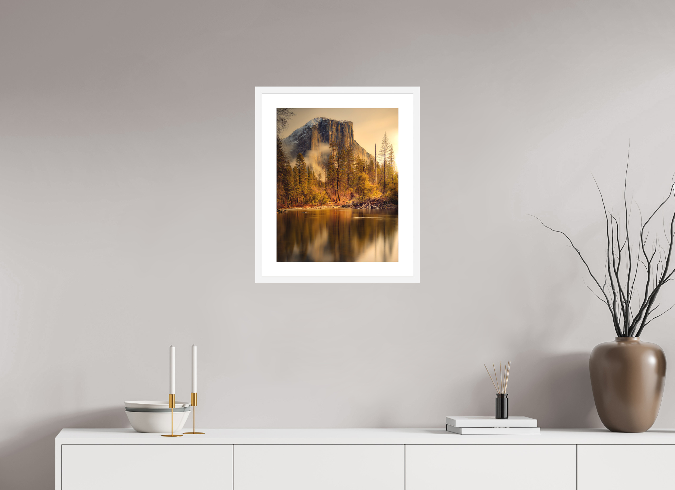 16 x 20″, Passe-Partout White Frame Winter Sunrise At El Capitan