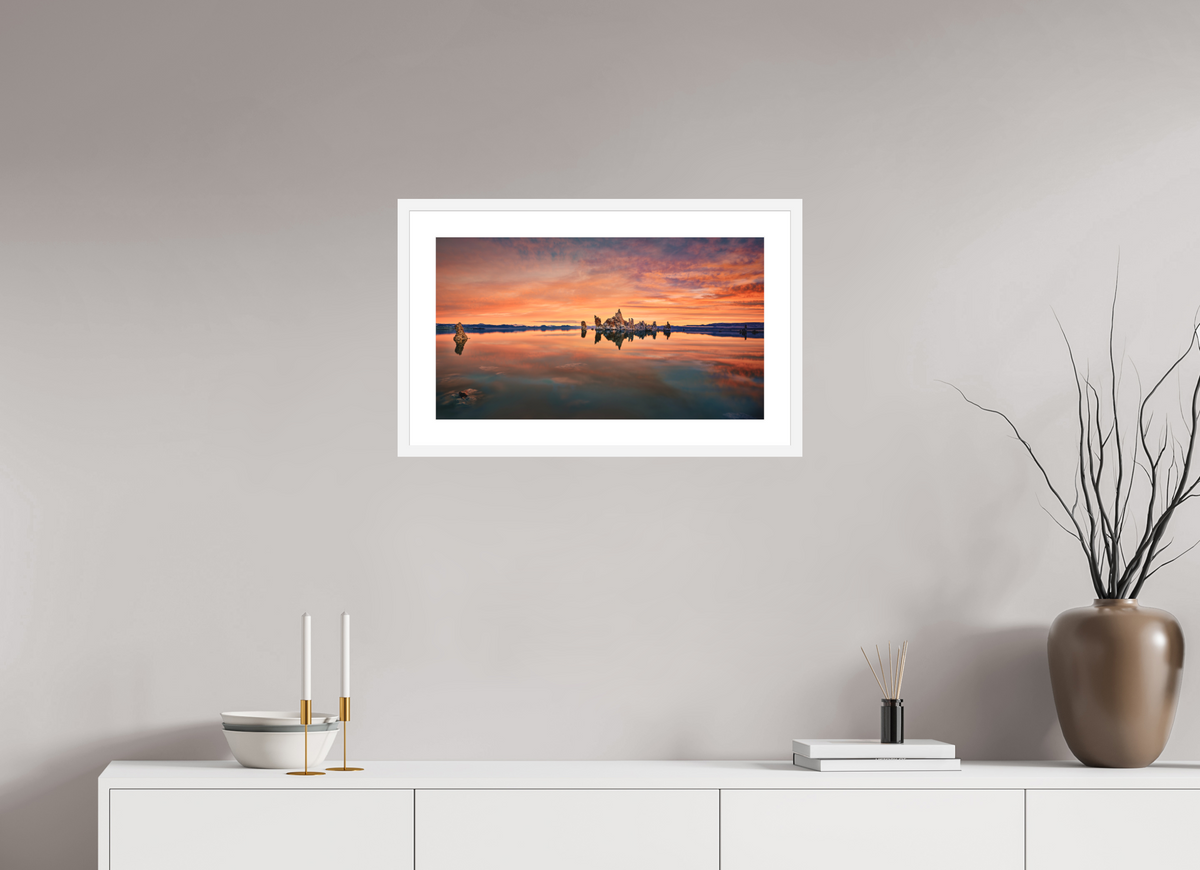 24 x 13.5″, Passe-Partout White Frame Reflekto: Mono Lake's South Tufa