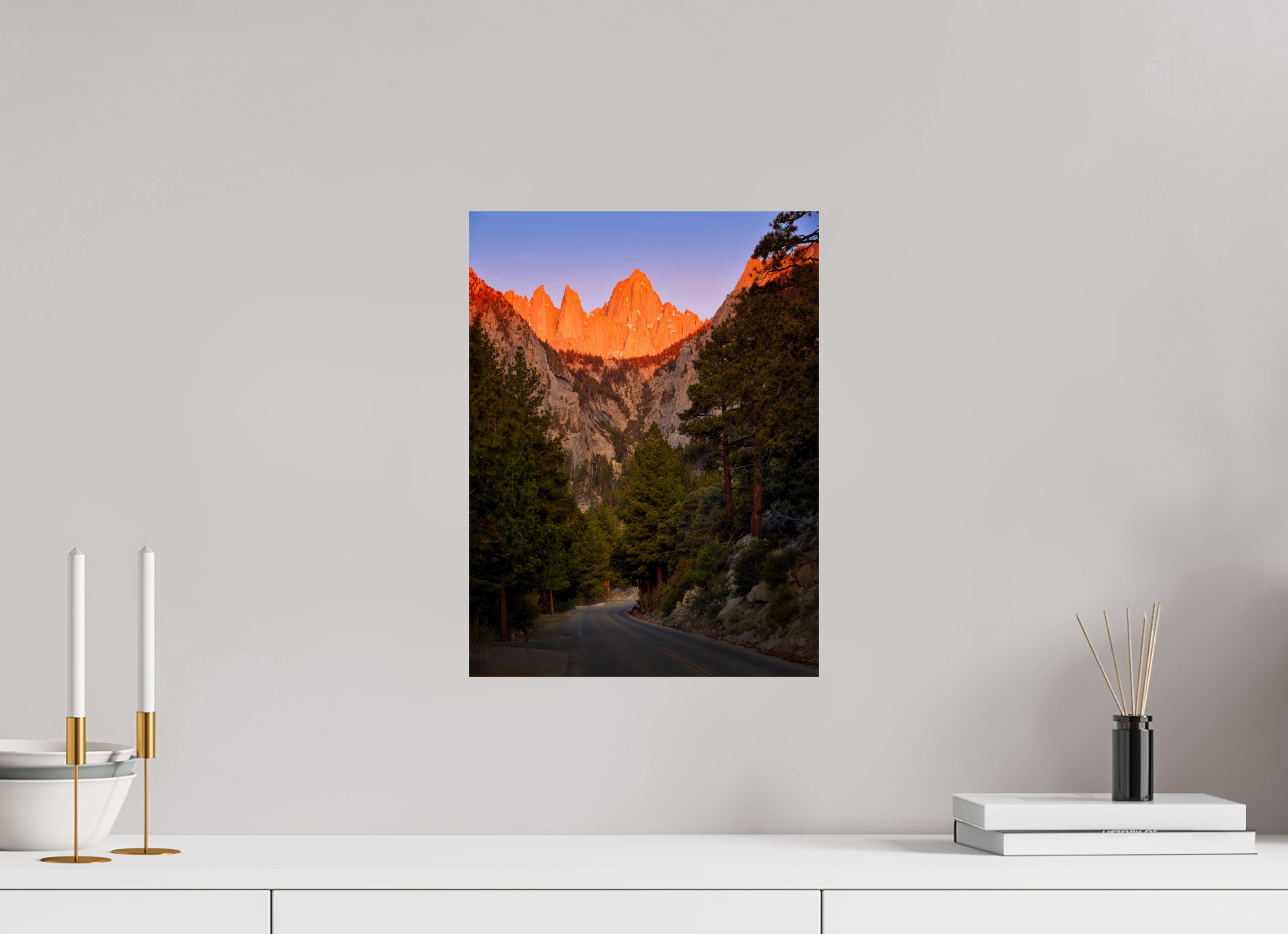 12 x 16″, Giclée Alu-Dibond Alpenglow on Mt. Whitney & Portal Road