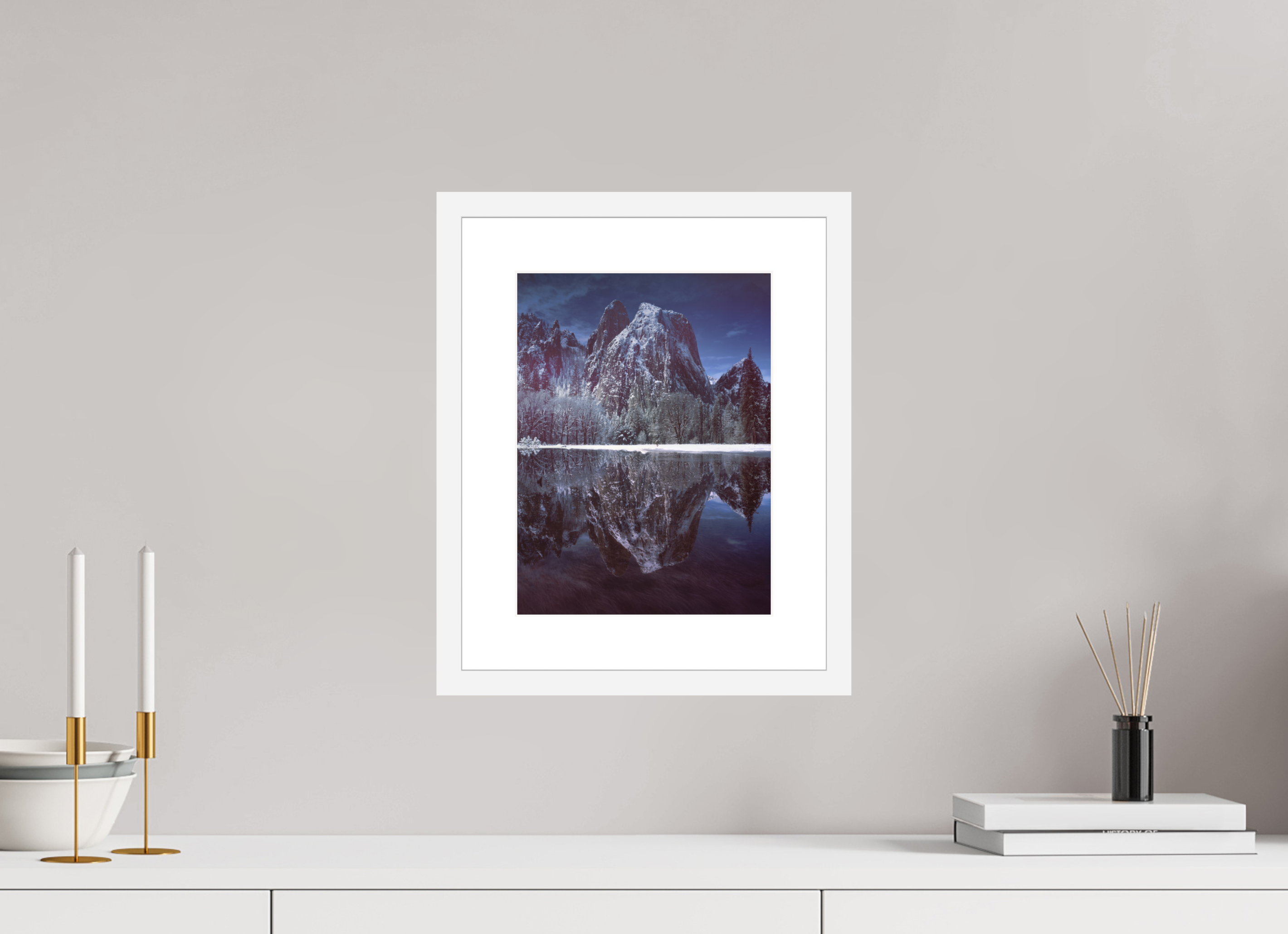 9 x 12″, Passe-Partout White Frame Cathedral Rocks & Reflection in Snow