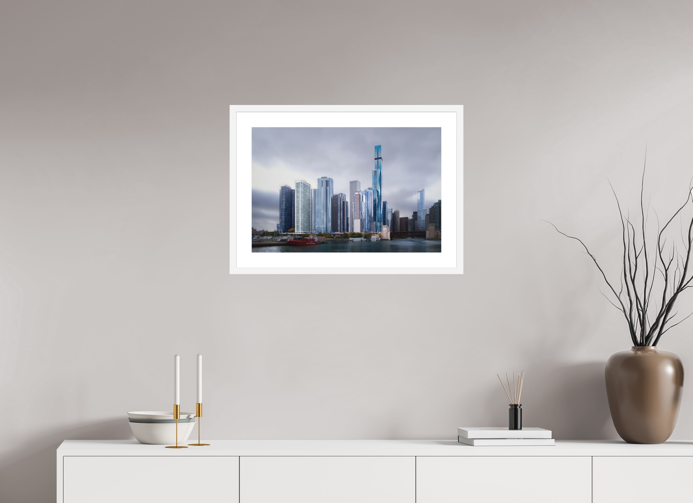 24 x 16″, Passe-Partout White Frame Tomorrow Land — the Chicago Skyline