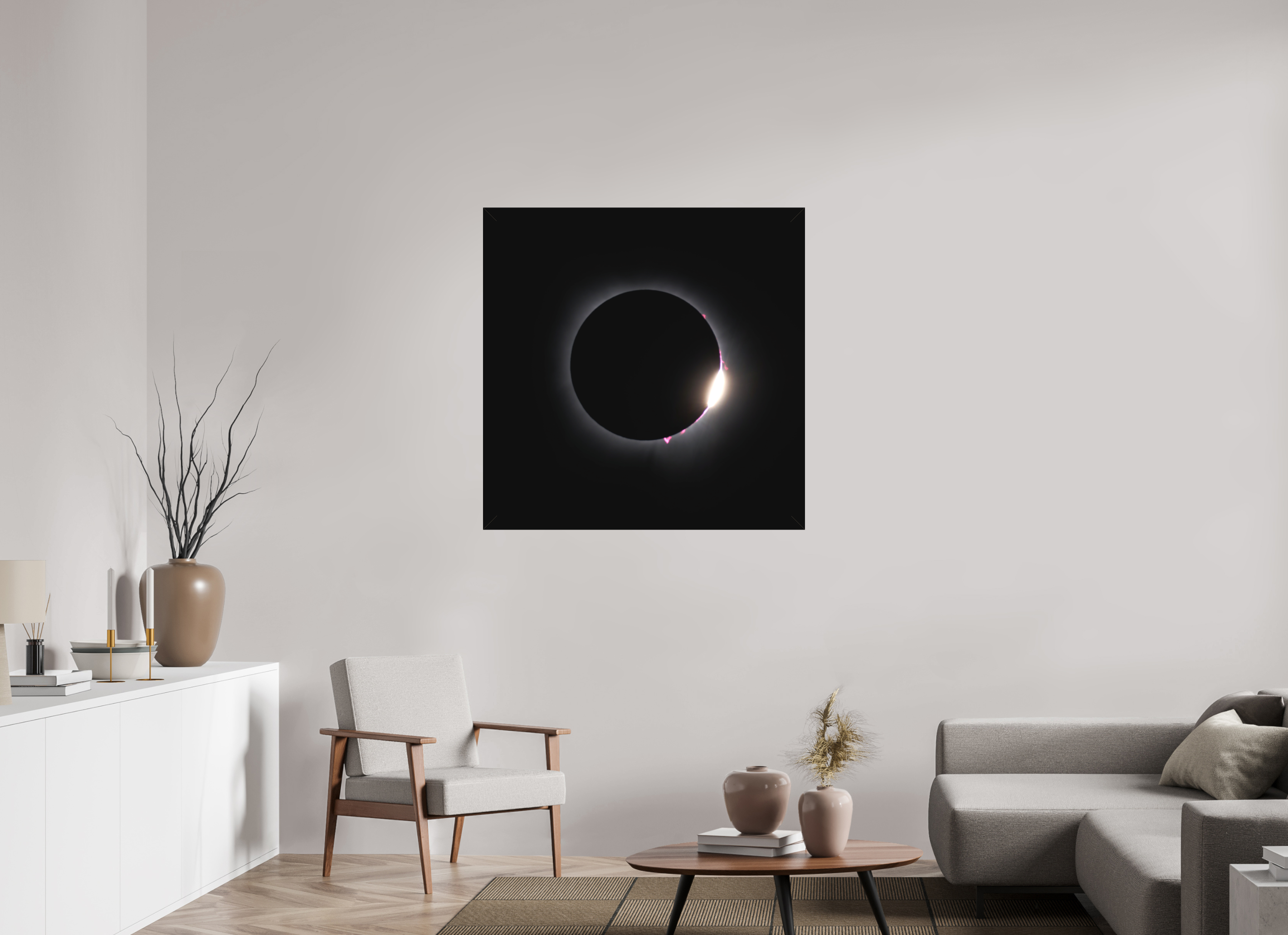 40 x 40″, Fine Art Textile 2024 Eclipse: Diamond Ring & Baily's Beads [OLD]