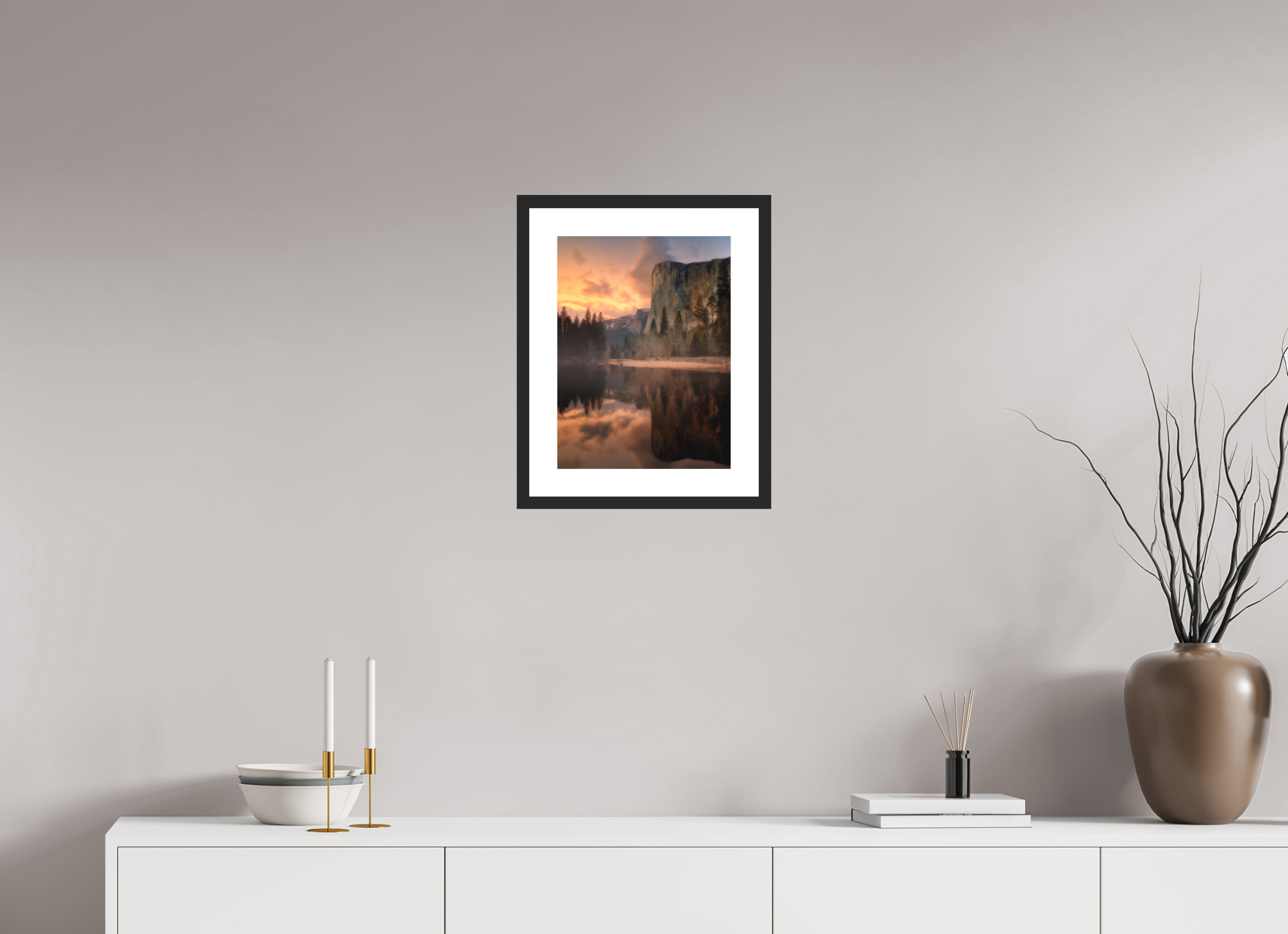 12 x 16″, Passe-Partout Black Frame Sunset & Storm Over El Capitan