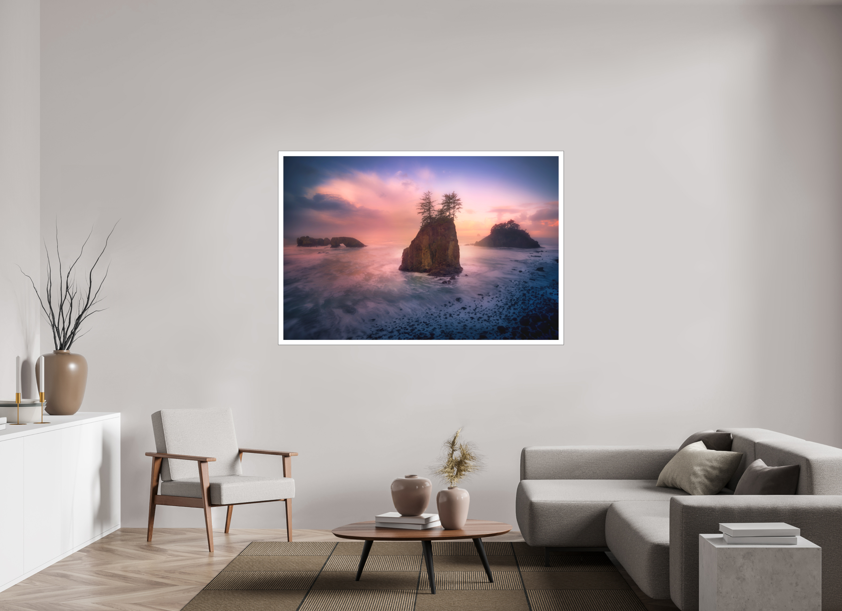 66 x 44″, Bonded Acrylic Mat + Black Frame The Oregon Coast: Secret Beach