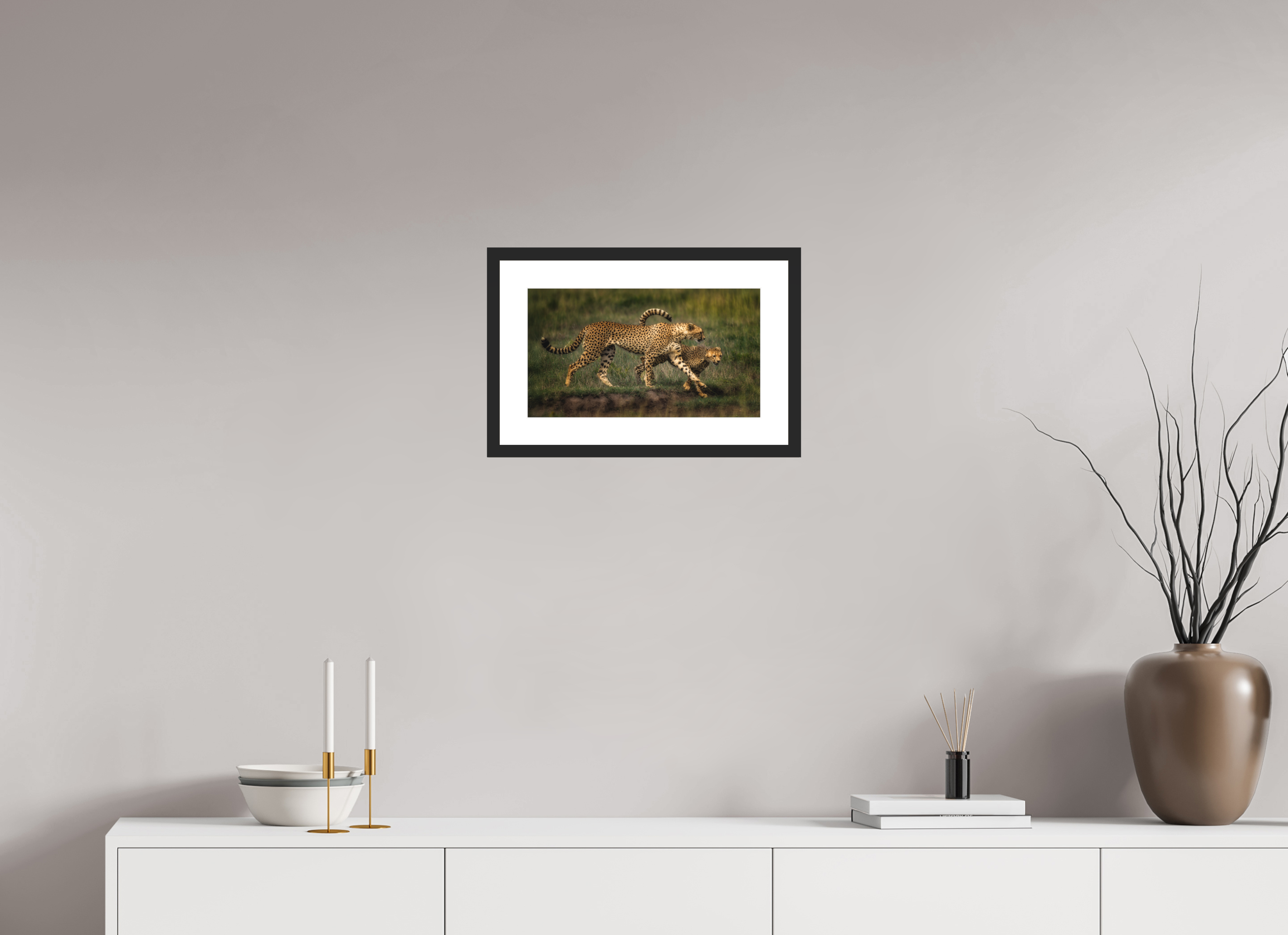 16 x 9″, Passe-Partout Black Frame Mother & Son on the Serengeti