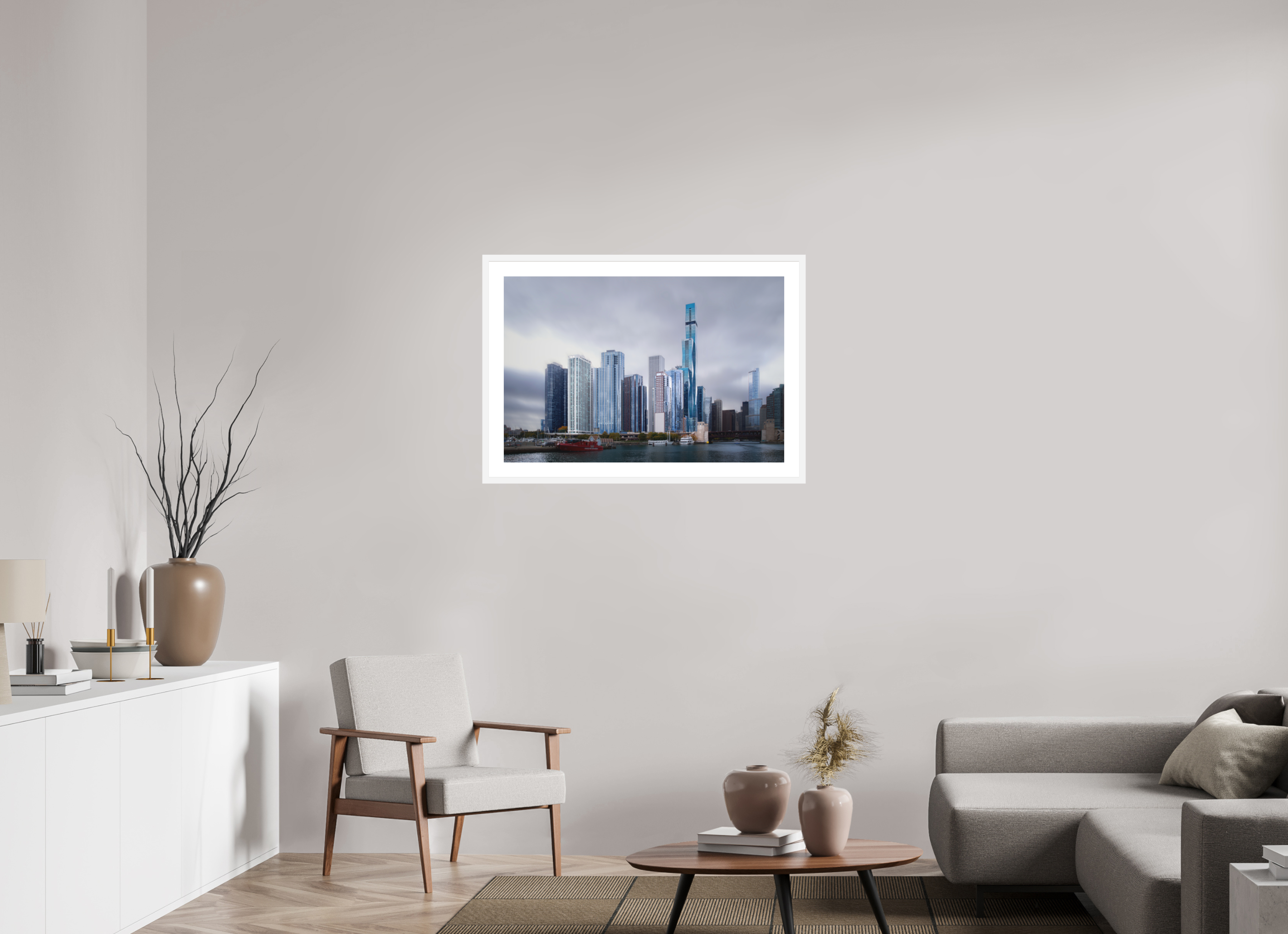 36 x 24″, Passe-Partout White Frame Tomorrow Land — the Chicago Skyline