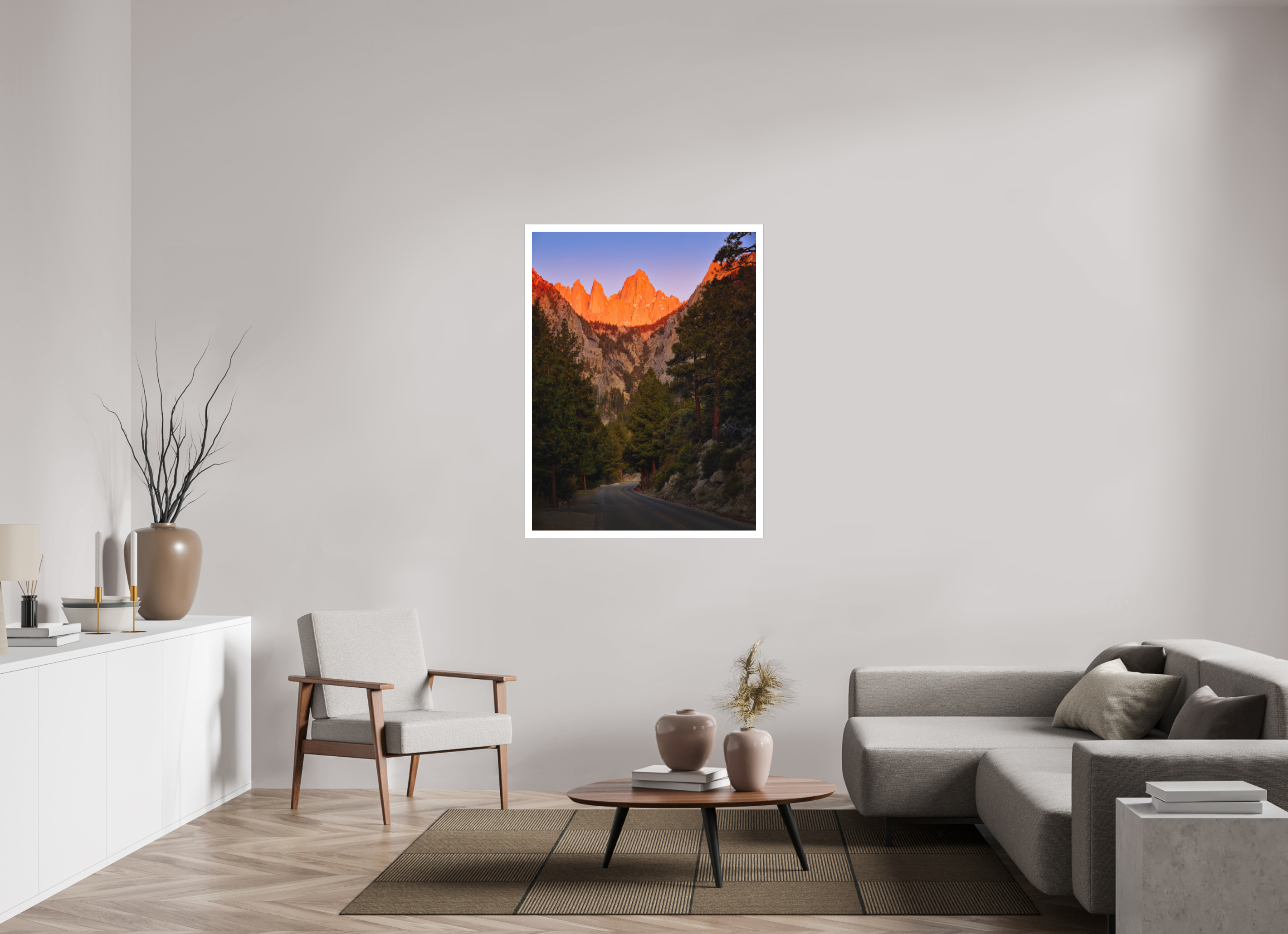 36 x 48″, Fine Art Bonded Acrylic Alpenglow on Mt. Whitney & Portal Road