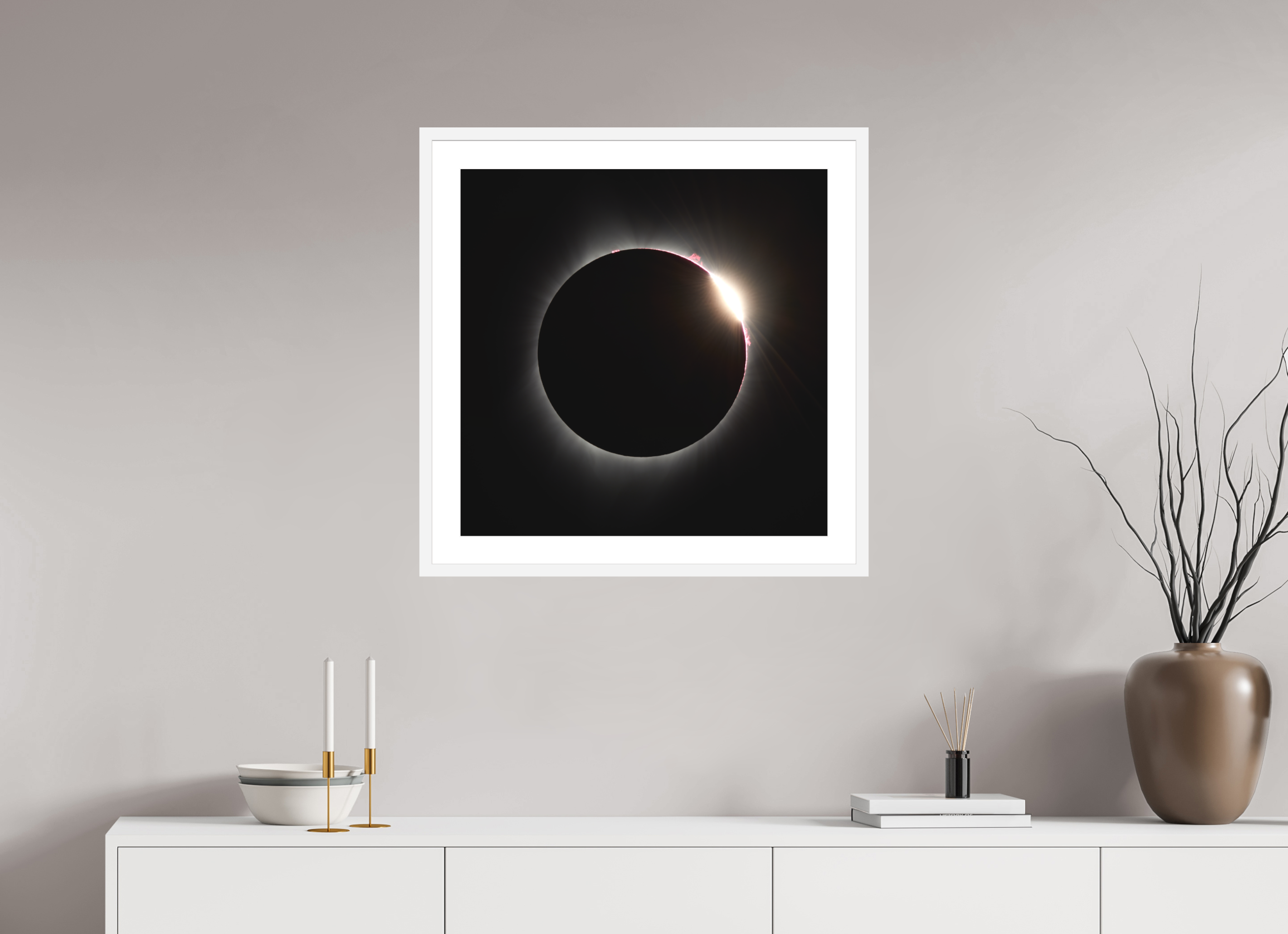 25 x 25″, Passe-Partout White Frame 2017 Eclipse: The Diamonmd Ring in Oregon