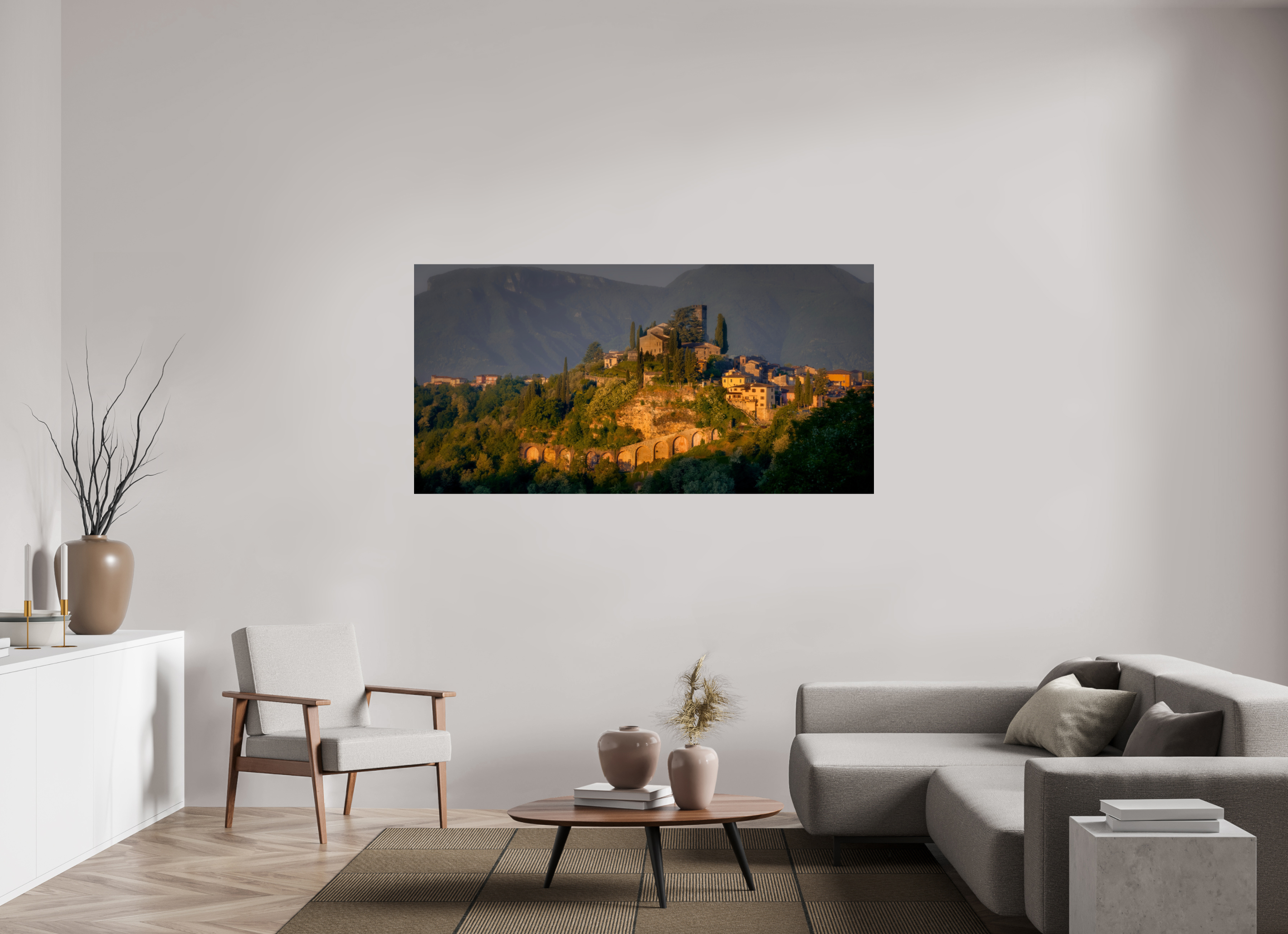 72 x 36″, Giclée Alu-Dibond Morning Glow on Barga, Tuscany