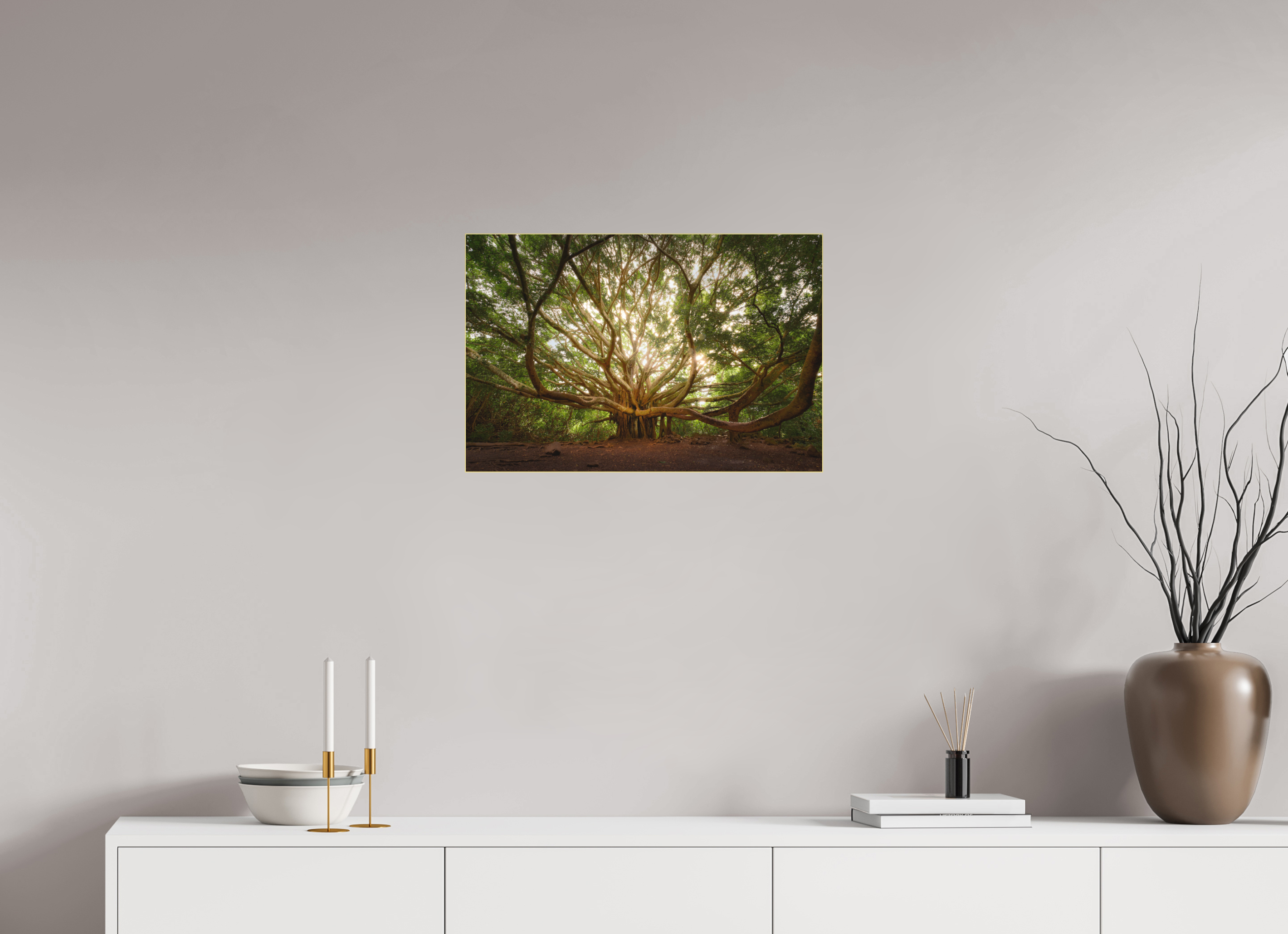 24 x 16″, Bonded Acrylic Gold Frame Bracchium: The Pipiwai Trail Banyan Tree