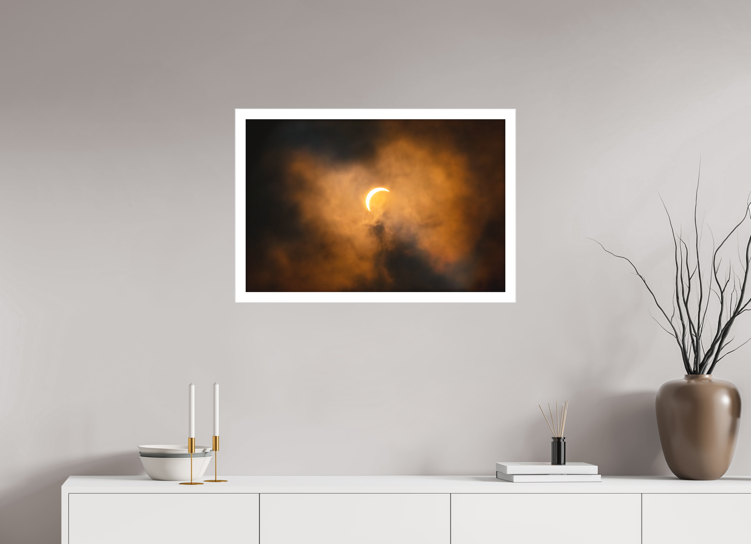 30 x 20″, Fine Art Bonded Acrylic 2024 Eclipse: Crescent Sun