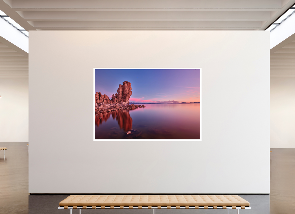 90 x 60″, Bonded Acrylic Mat + White Frame Mono Lake: Tufa Dawn