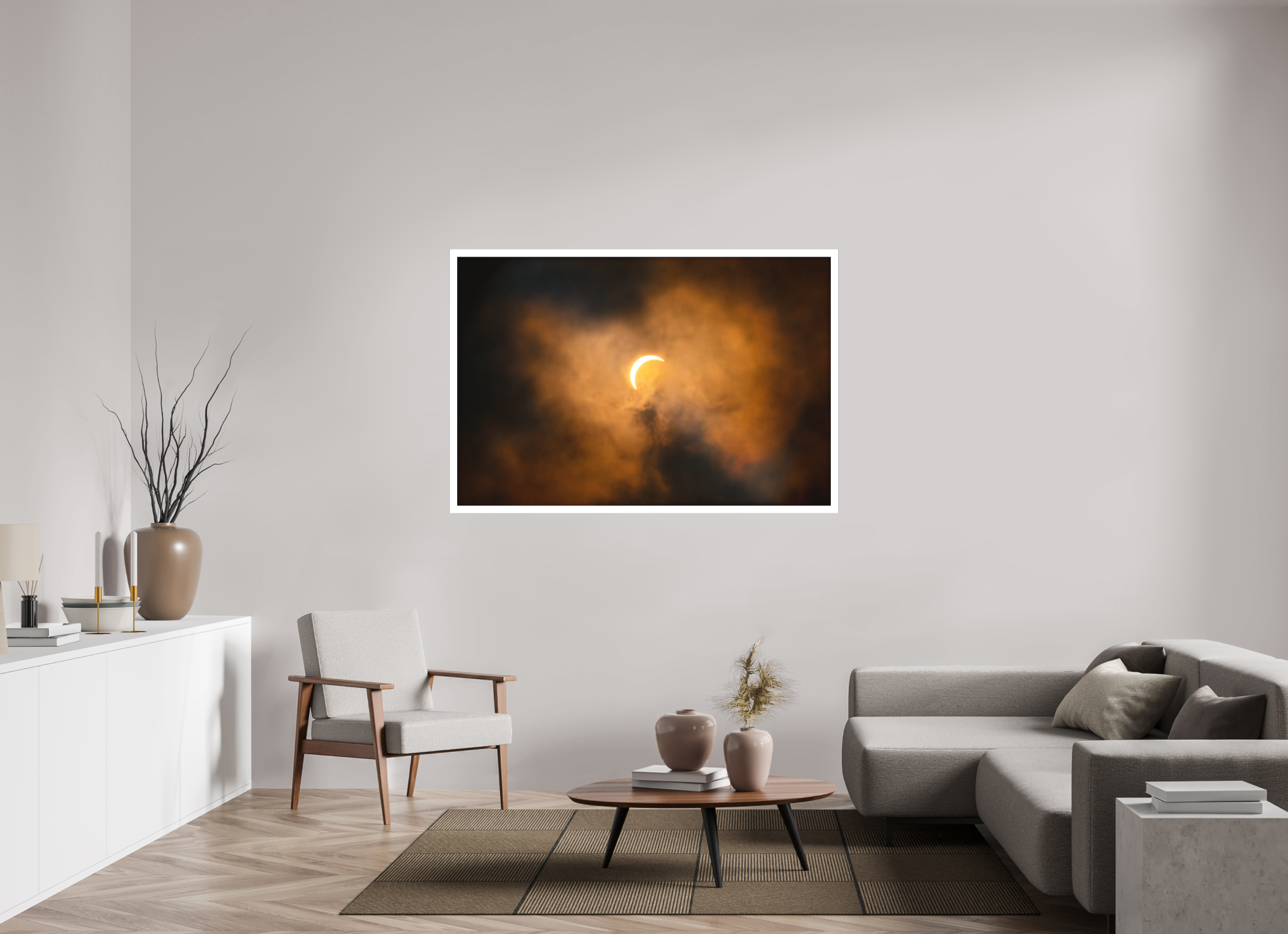 60 x 40″, Fine Art Bonded Acrylic 2024 Eclipse: Crescent Sun
