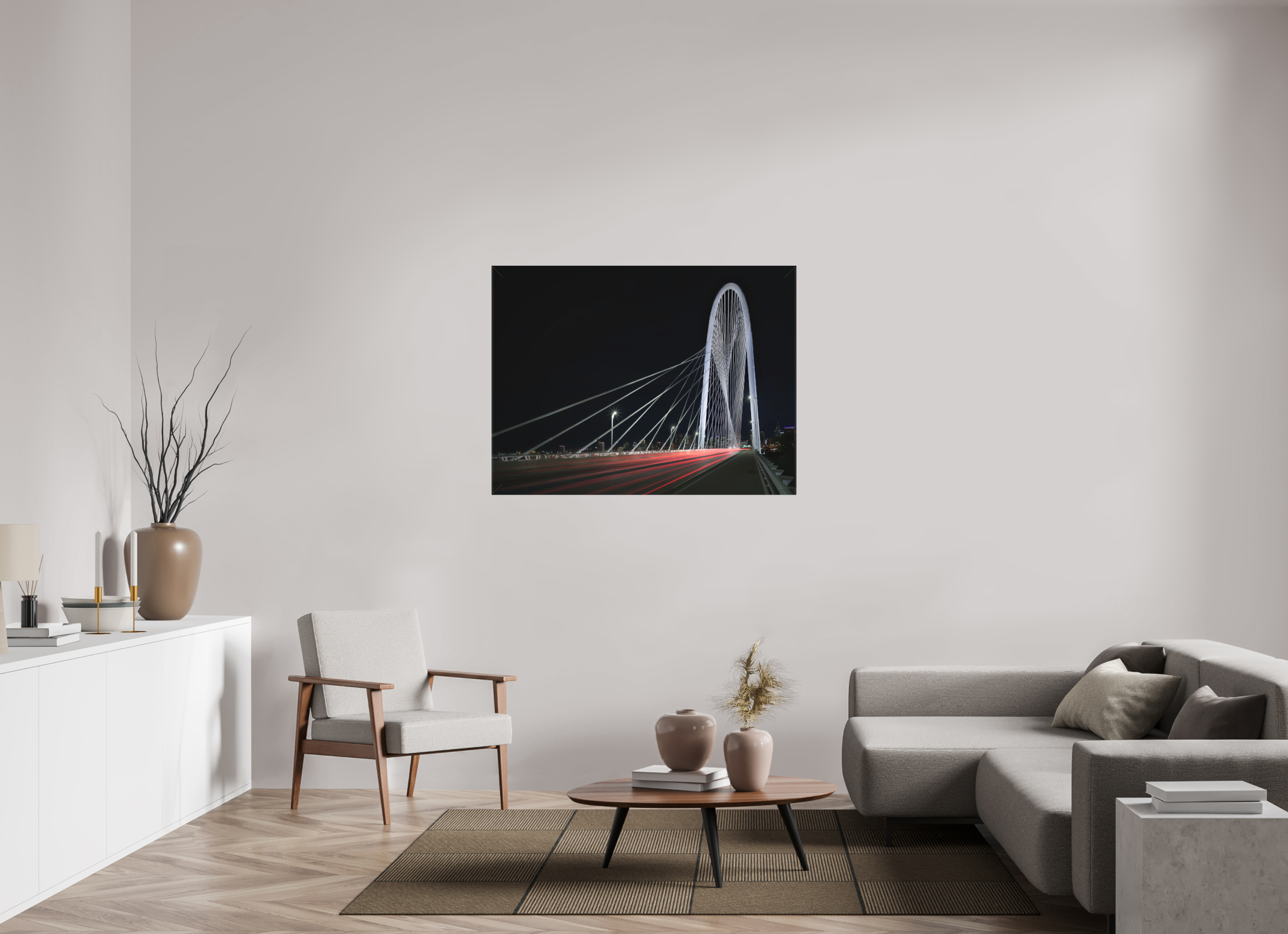 48 x 36″, Fine Art Textile Margaret Hunt Hill Bridge & Traffic Light Trails