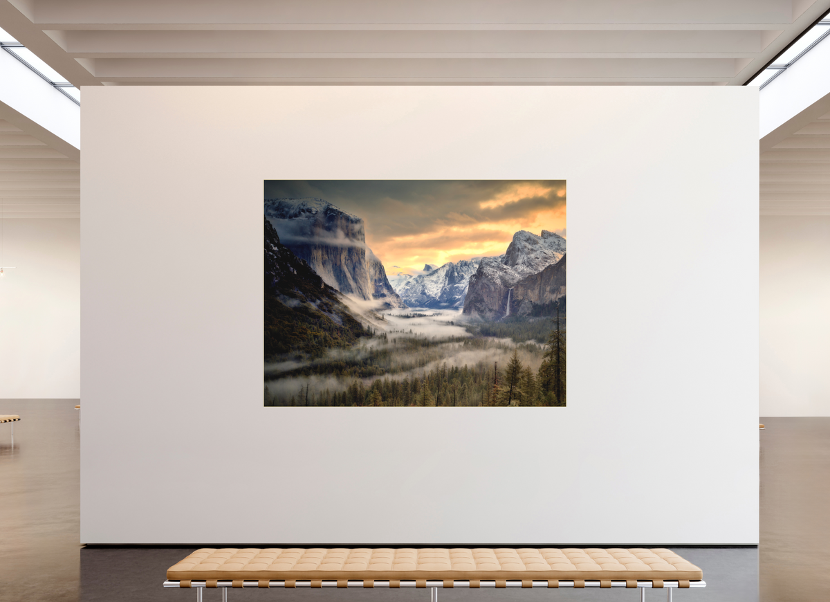 92 x 69″, Bonded Acrylic Gold Frame Tunnel View Winter Dawn