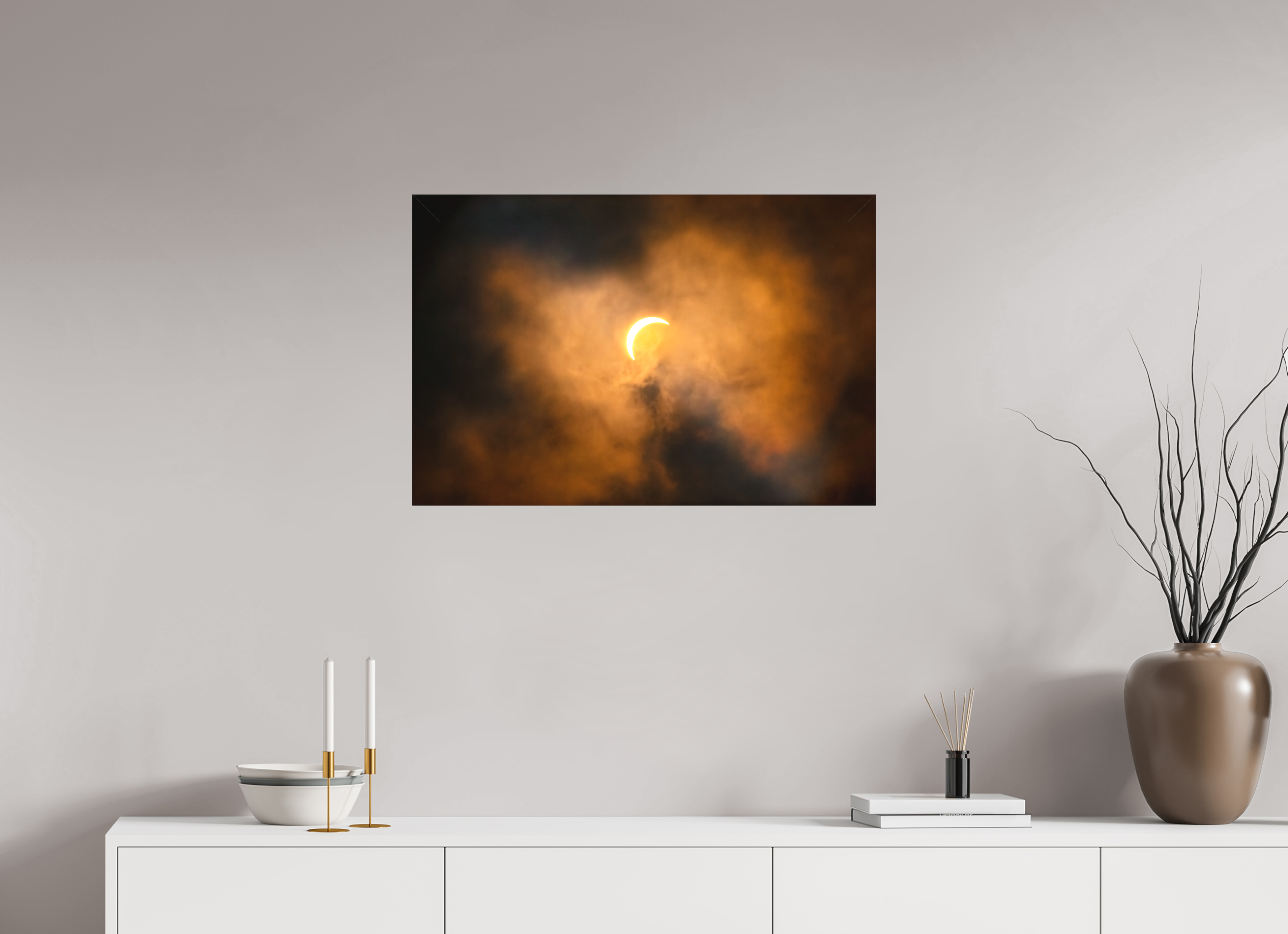 30 x 20″, Fine Art Textile 2024 Eclipse: Crescent Sun