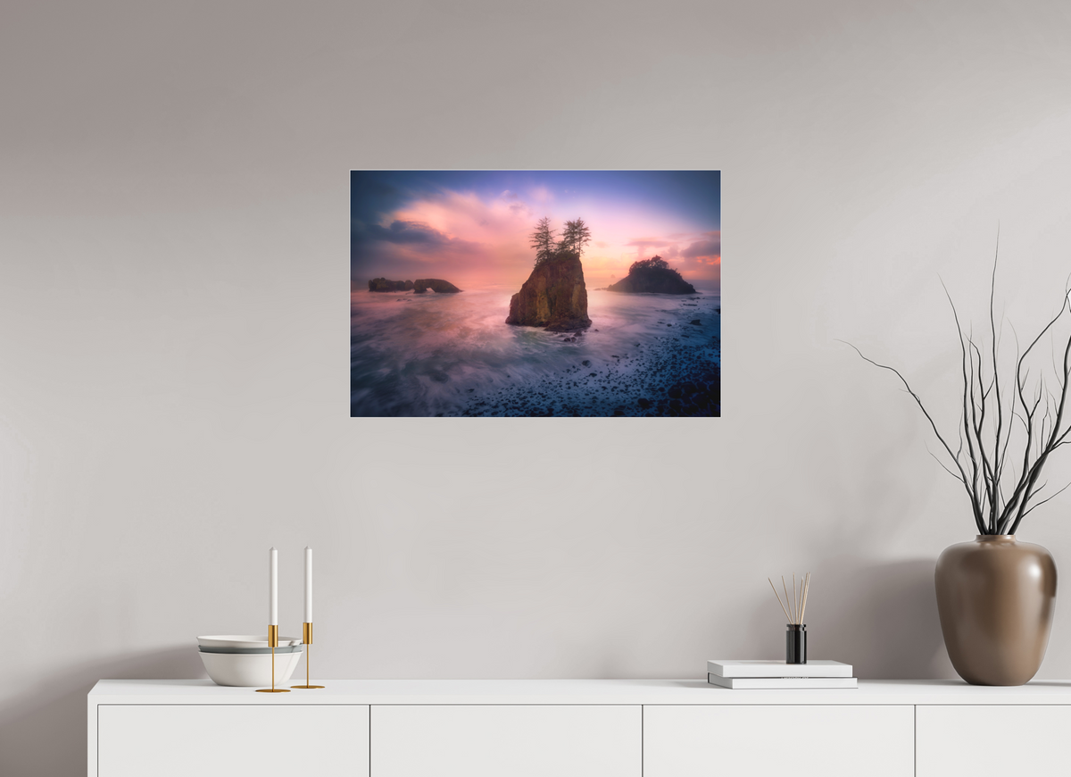 30 x 20″, Bonded Acrylic Silver Frame The Oregon Coast: Secret Beach