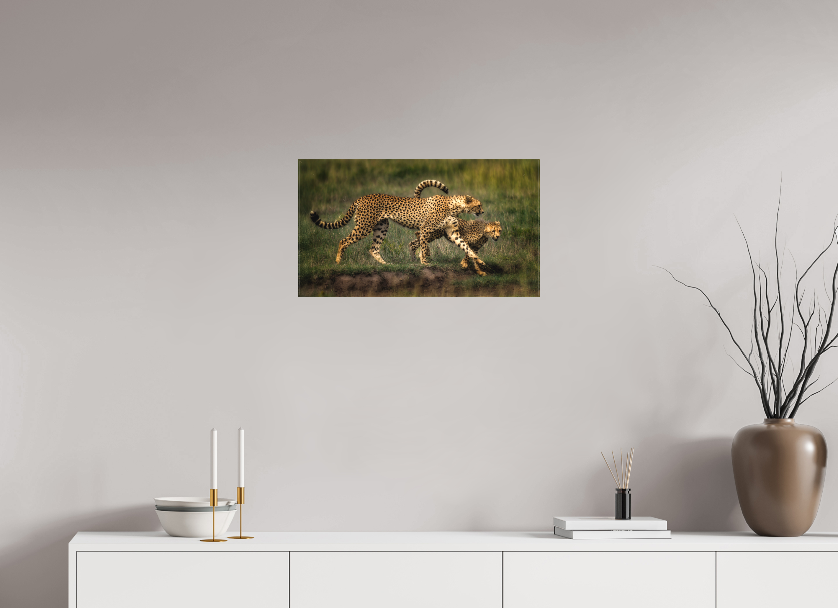 24 x 13.5″, Fine Art Textile Mother & Son on the Serengeti