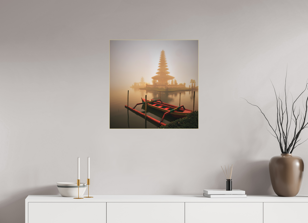 25 x 25″, Bonded Acrylic Gold Frame Bali: Temple  Pura Ulun Danu Bratan