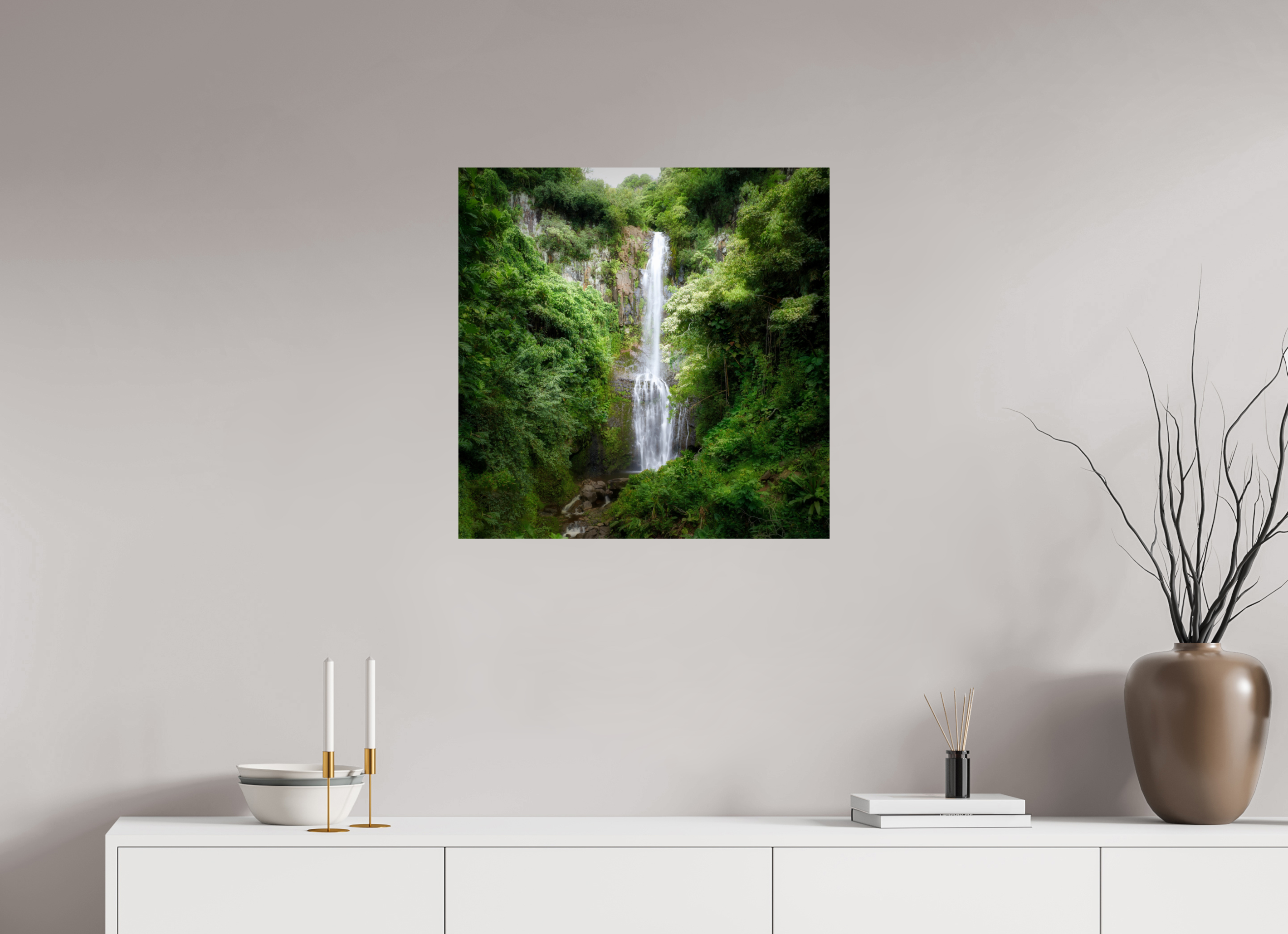 25 x 25″, Giclée Alu-Dibond Maui's Makahiku Falls
