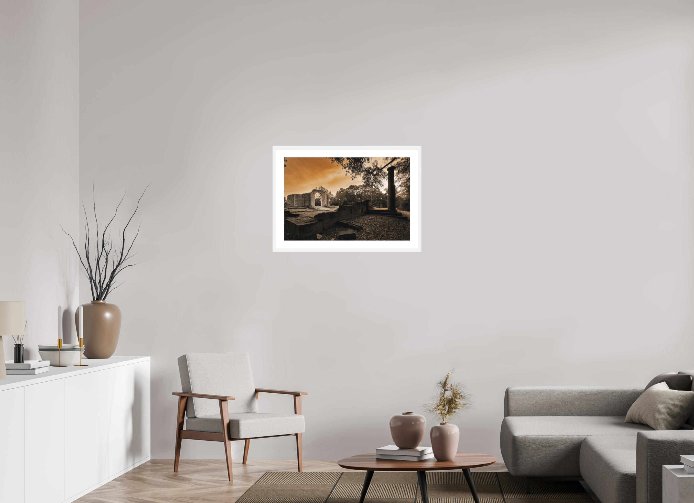 30 x 20″, Passe-Partout White Frame Ruins