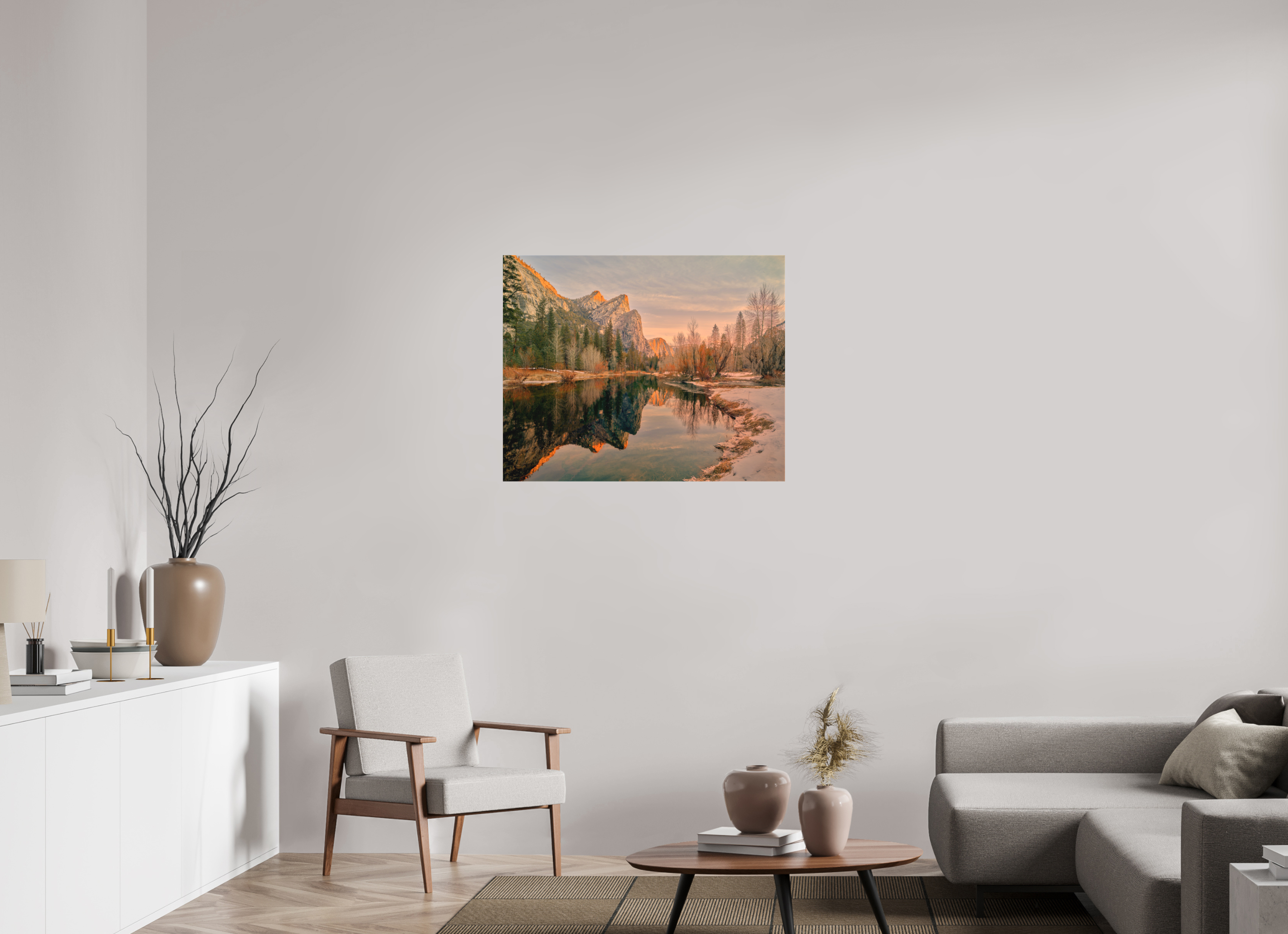35 x 28″, Fine Art Textile Yosemite's Leviathans in Winter Dawn Light