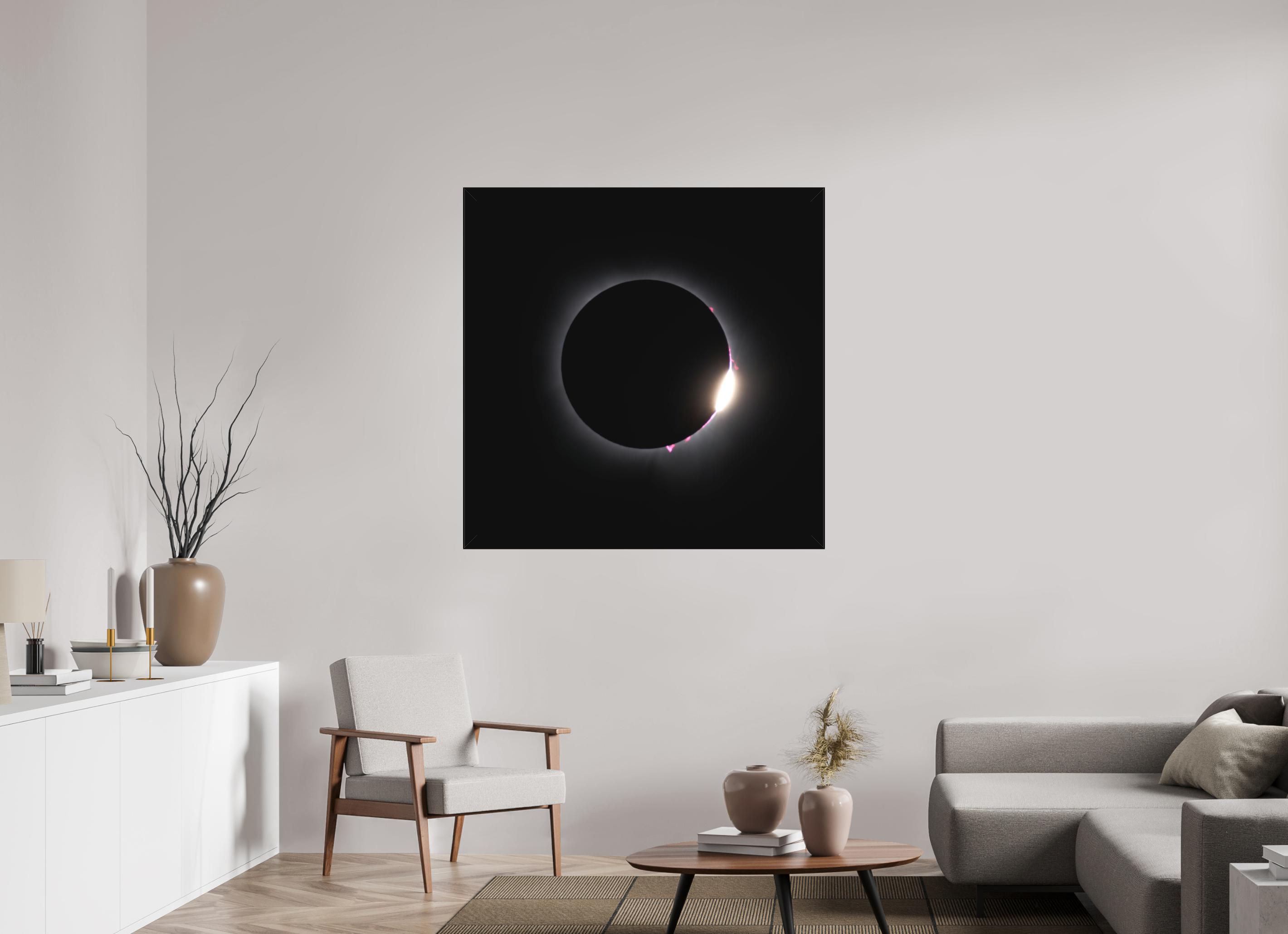 45 x 45″, Fine Art Textile 2024 Eclipse: Diamond Ring & Baily's Beads [OLD]