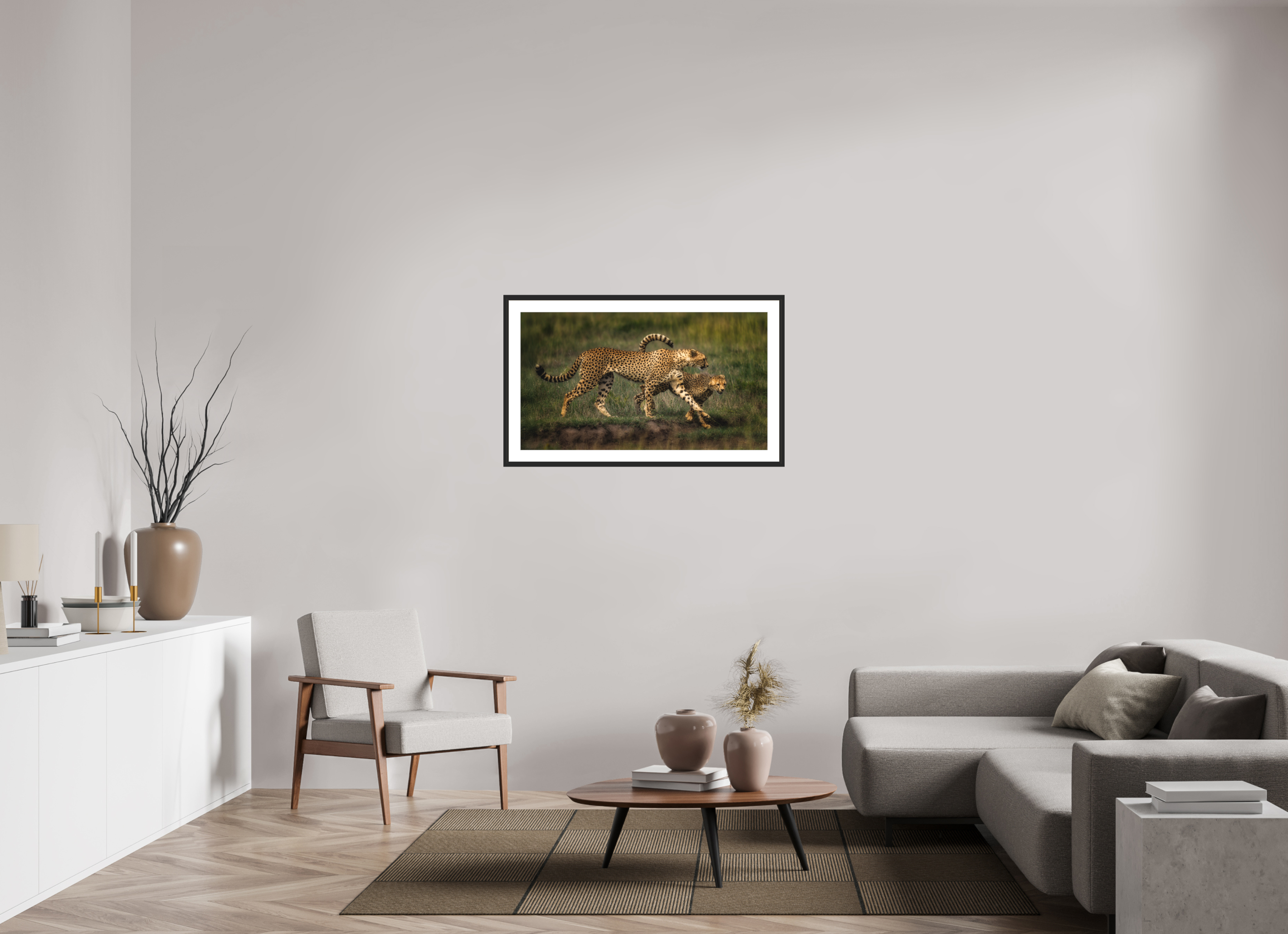 40 x 22.5″, Passe-Partout Black Frame Mother & Son on the Serengeti
