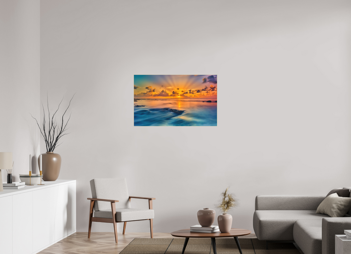 38.9 x 24″, Bonded Acrylic Gold Frame Diluvian: Bora Bora Reefside Sunrise
