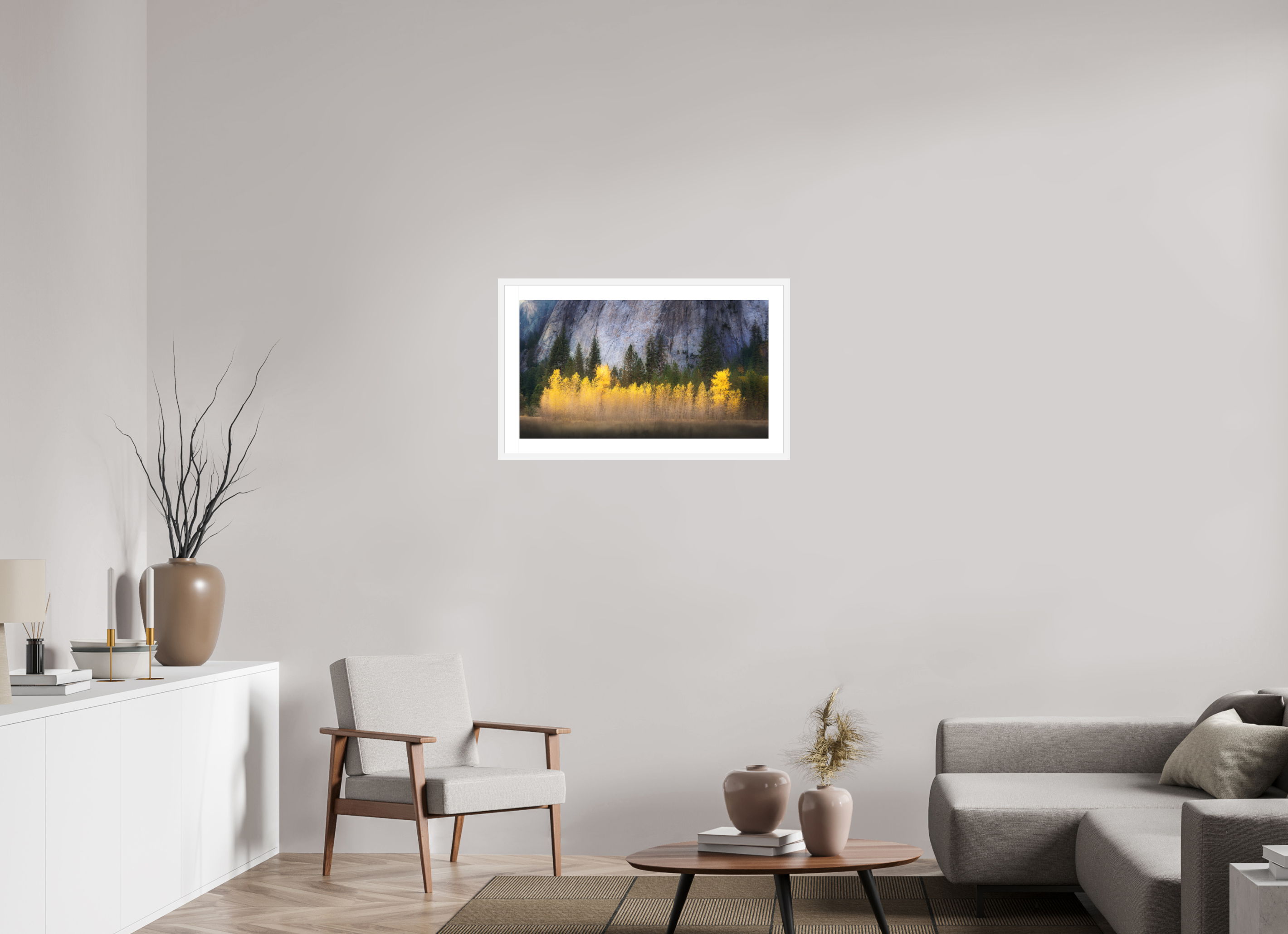 32 x 18″, Passe-Partout White Frame Quaking Aspens Beneath Cathedral Rock