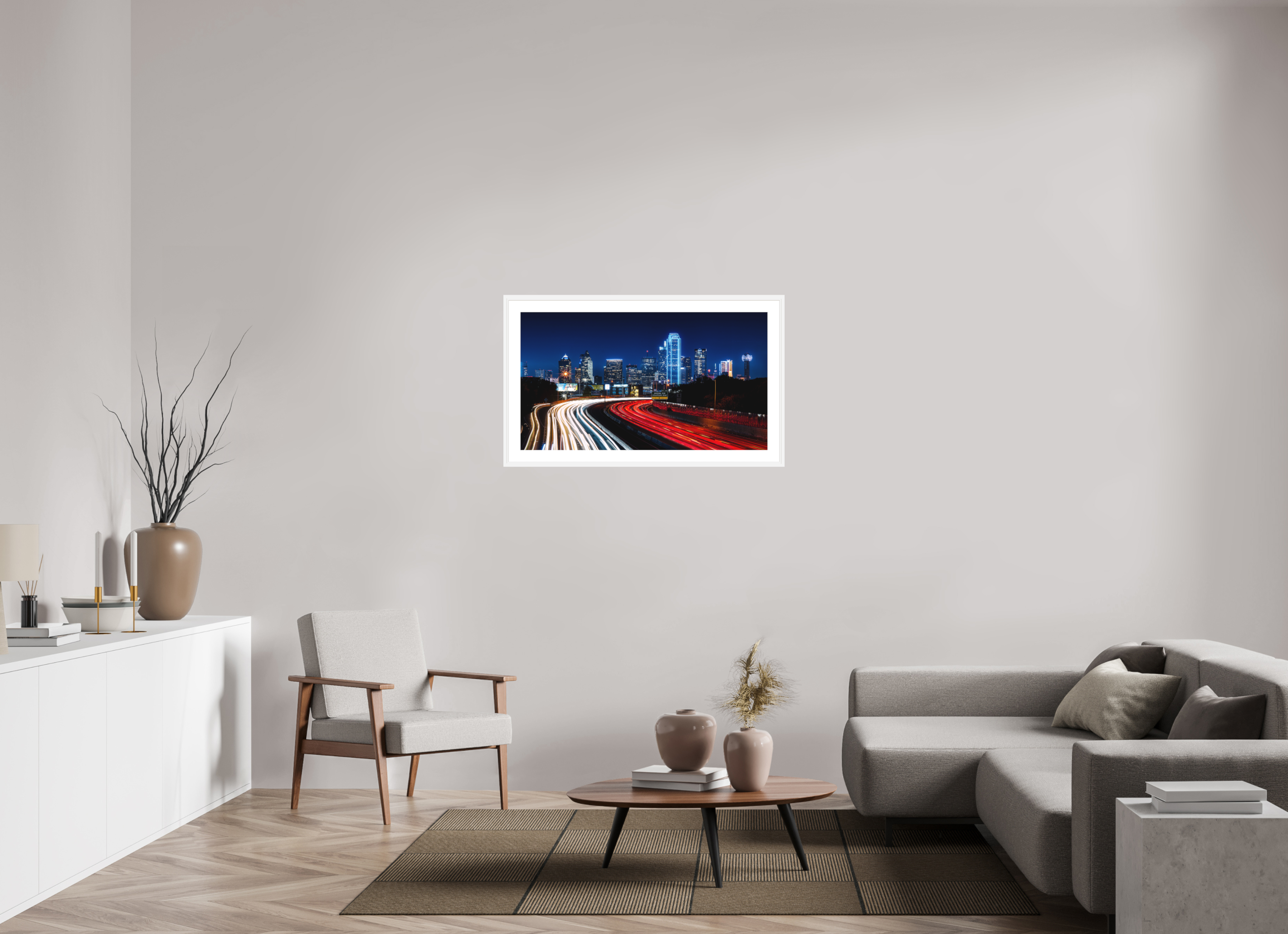 40 x 22.5″, Passe-Partout White Frame Dallas Night Skyline: The Edgefield Prospect