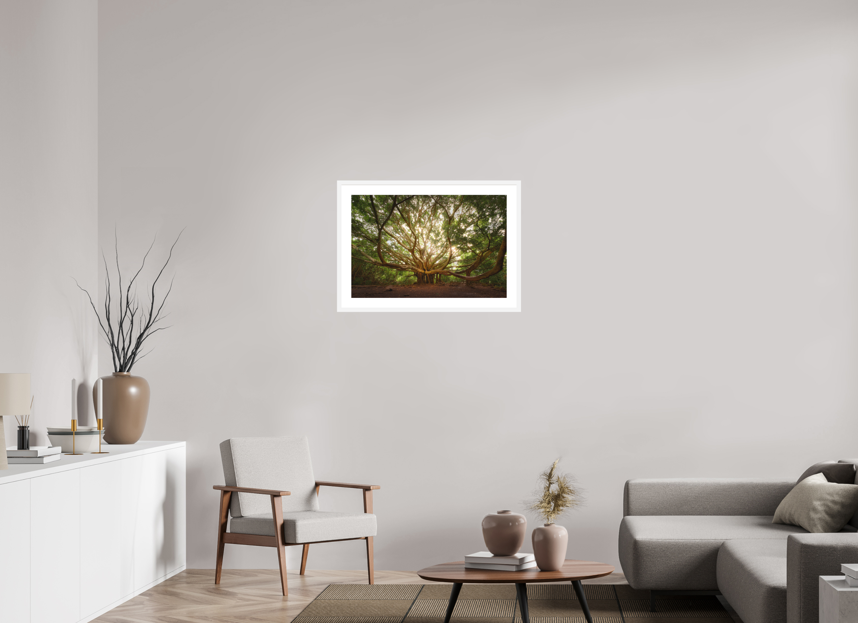 30 x 20″, Passe-Partout White Frame Bracchium: The Pipiwai Trail Banyan Tree