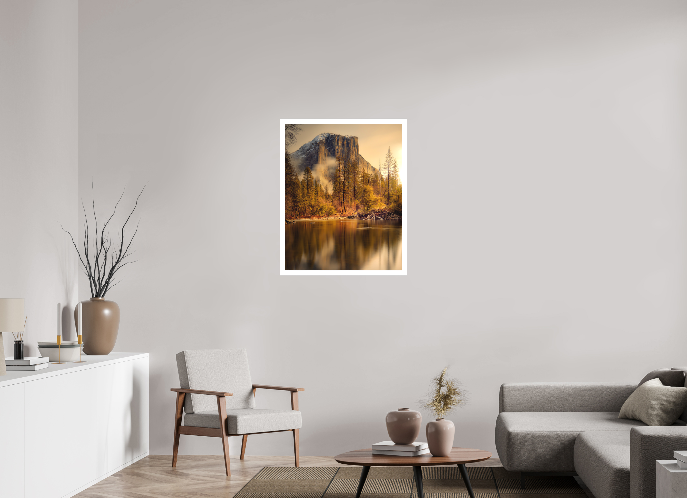 28 x 35″, Bonded Acrylic Mat + Silver Frame Winter Sunrise At El Capitan
