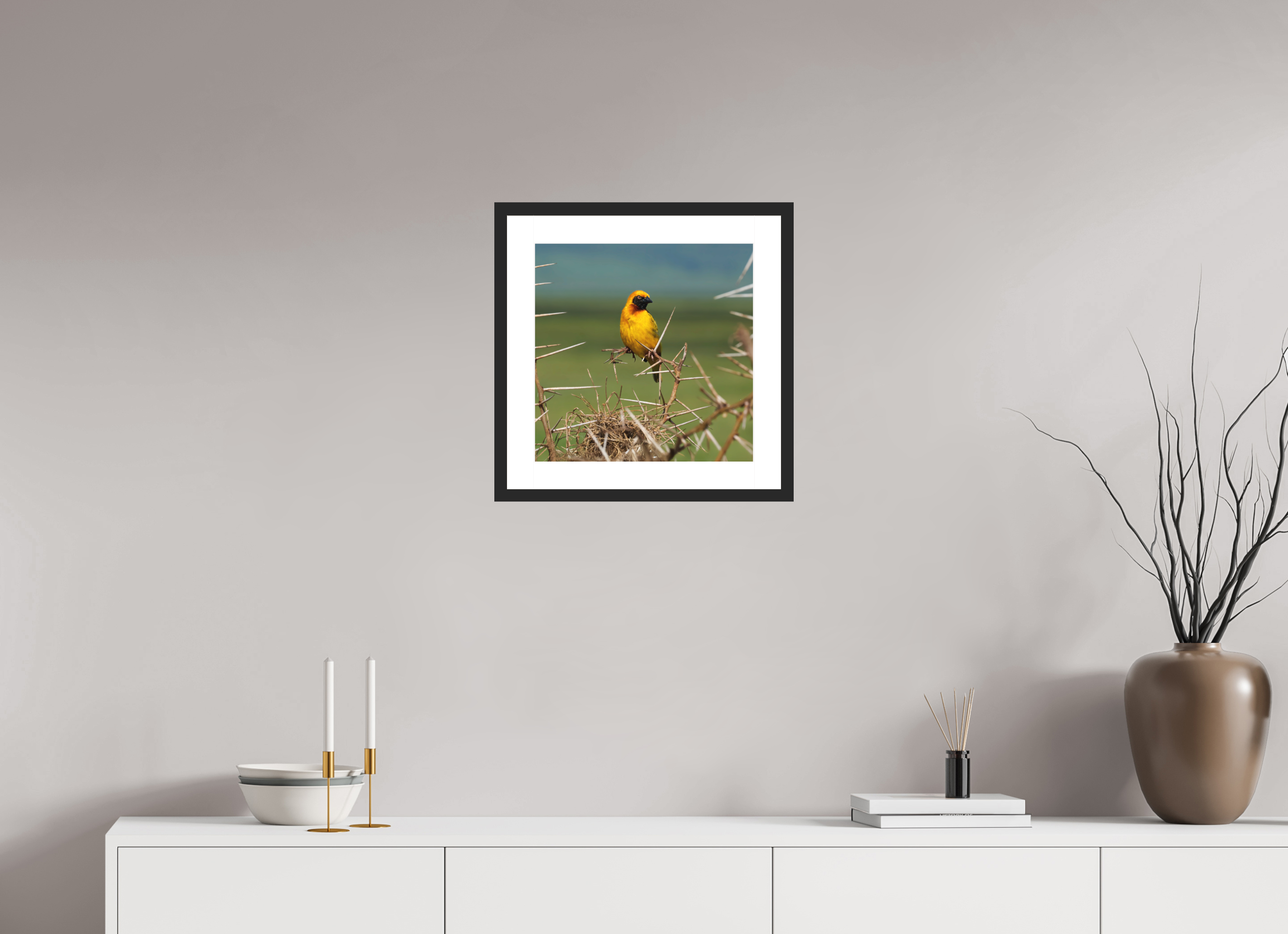 15 x 15″, Passe-Partout Black Frame Afrcan Golden Weaver