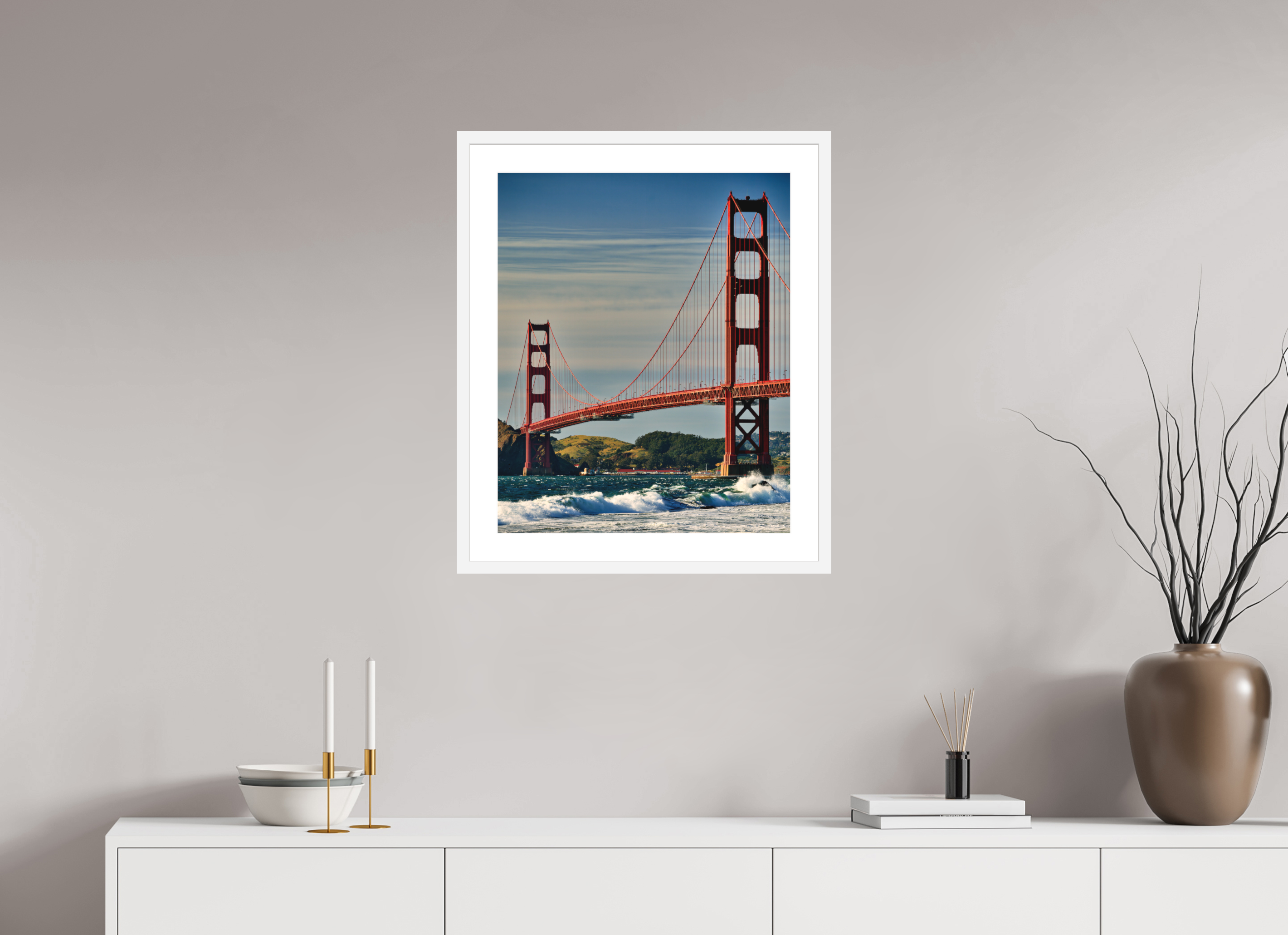 20 x 24.5″, Passe-Partout White Frame Golden Gate II: Another Postcard View