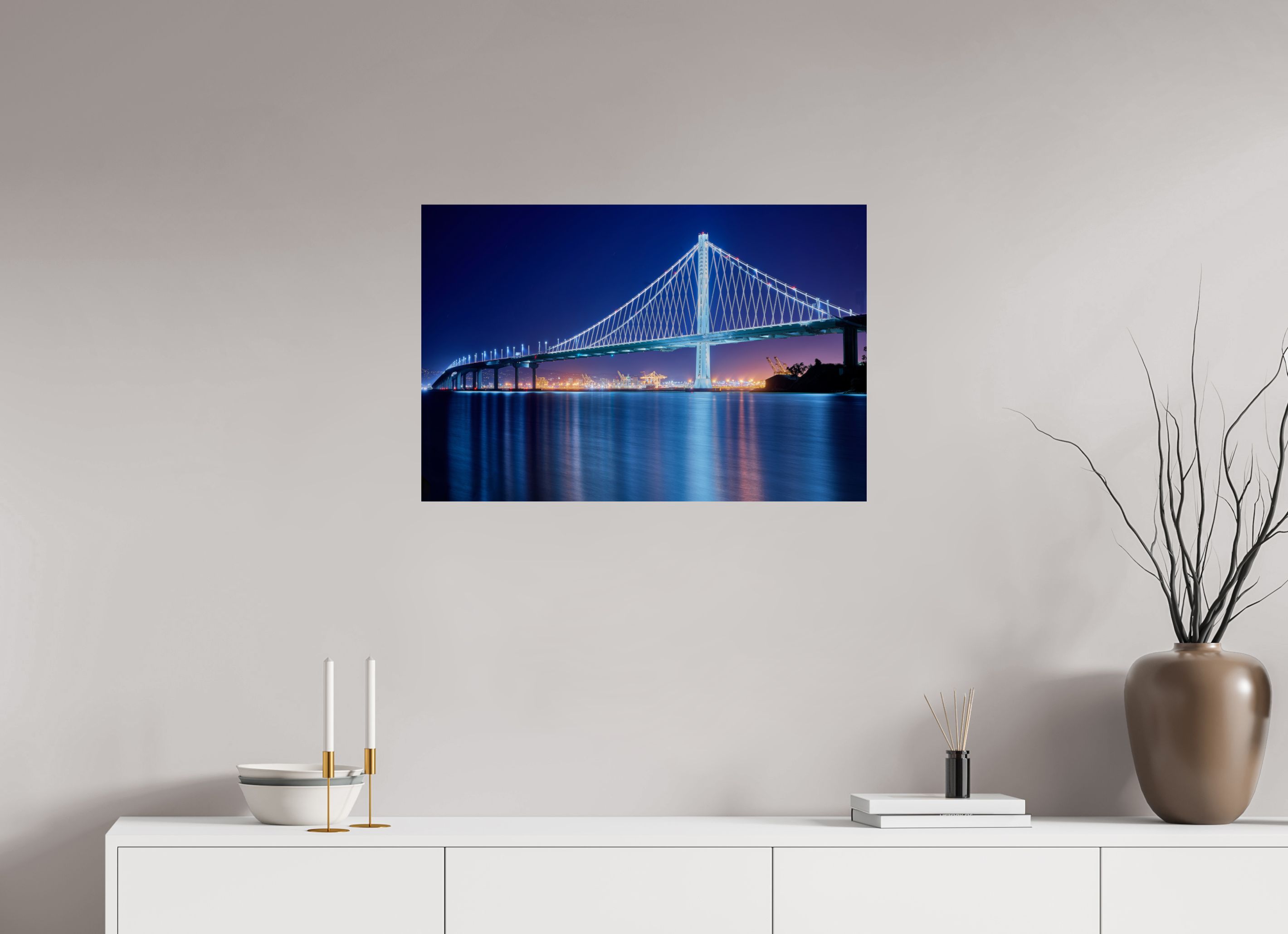 30 x 20″, Giclée Alu-Dibond The Bay Bridge at Night