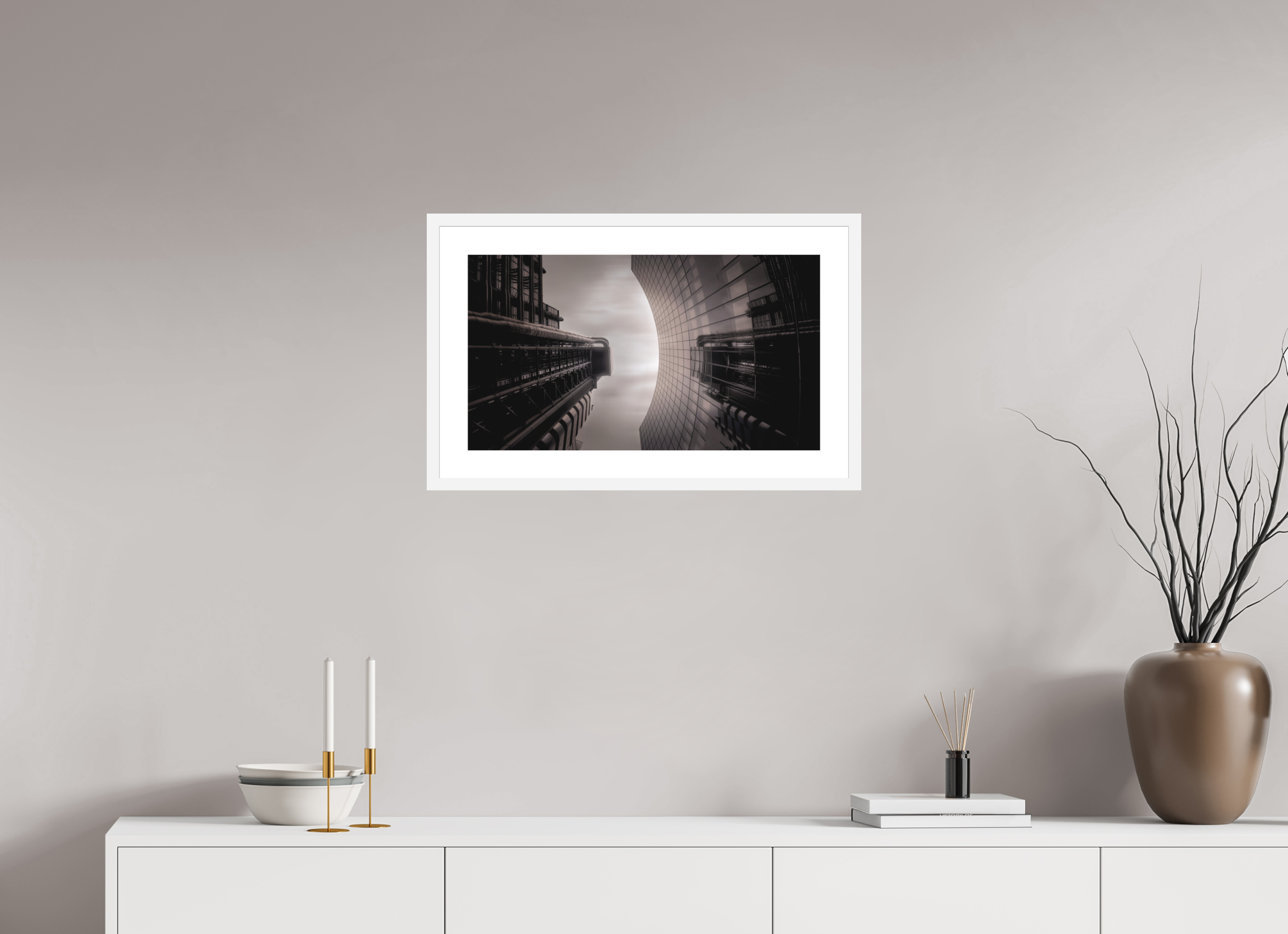 24 x 13.5″, Passe-Partout White Frame Reflective