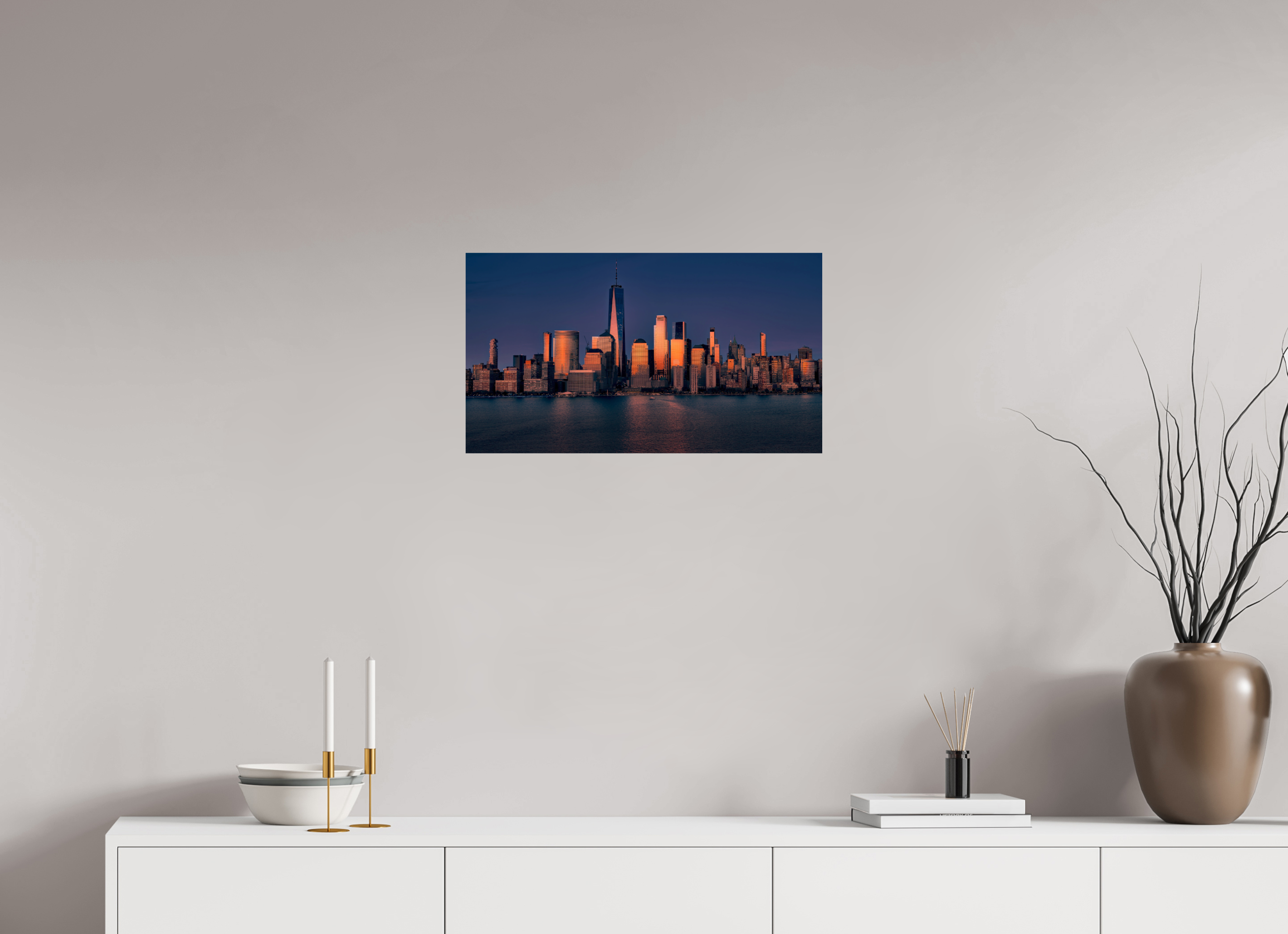 24 x 13.5″, Giclée Alu-Dibond Manhattan Reflects the End of the Day