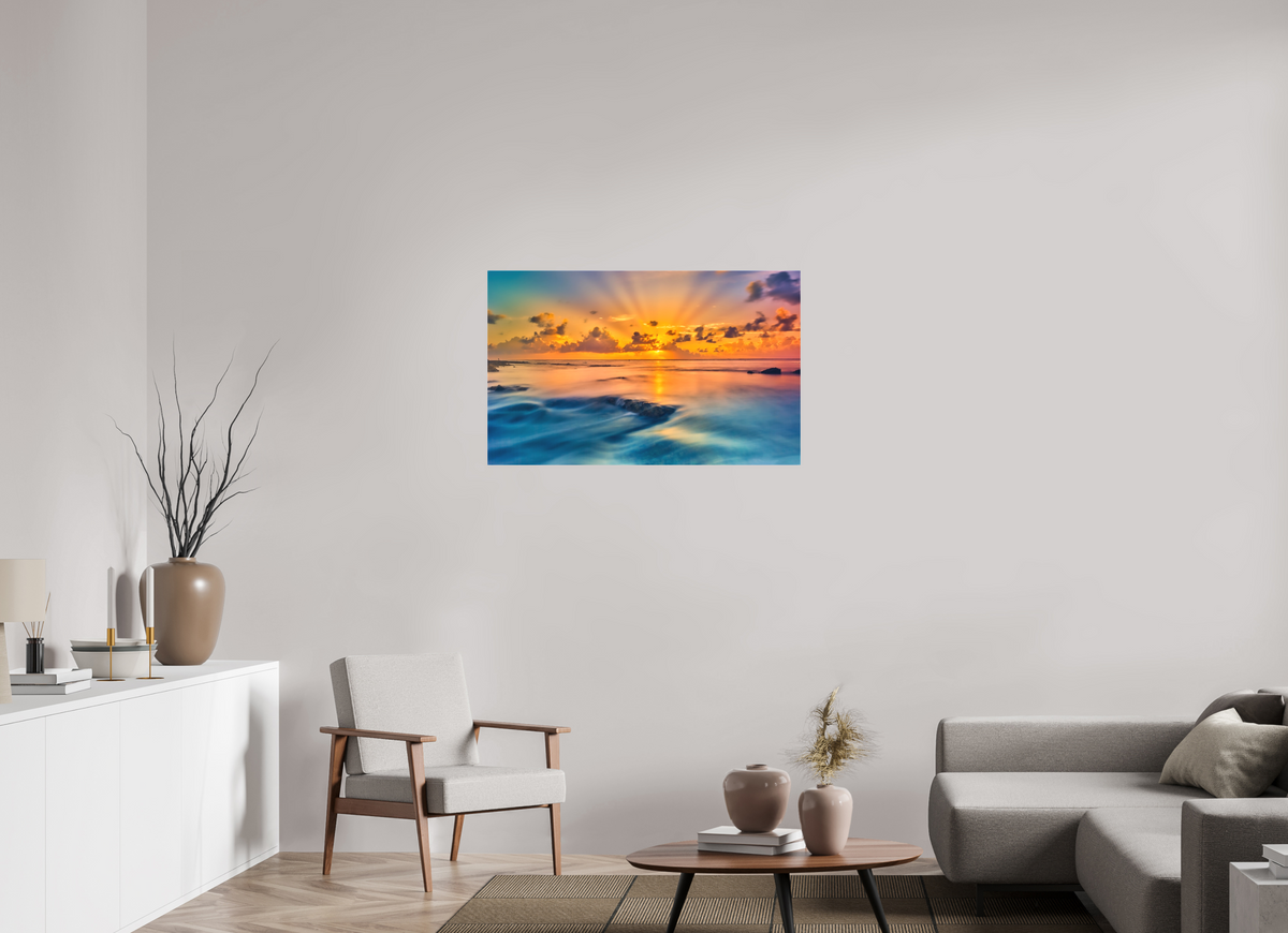 38.9 x 24″, Fine Art Textile Diluvian: Bora Bora Reefside Sunrise