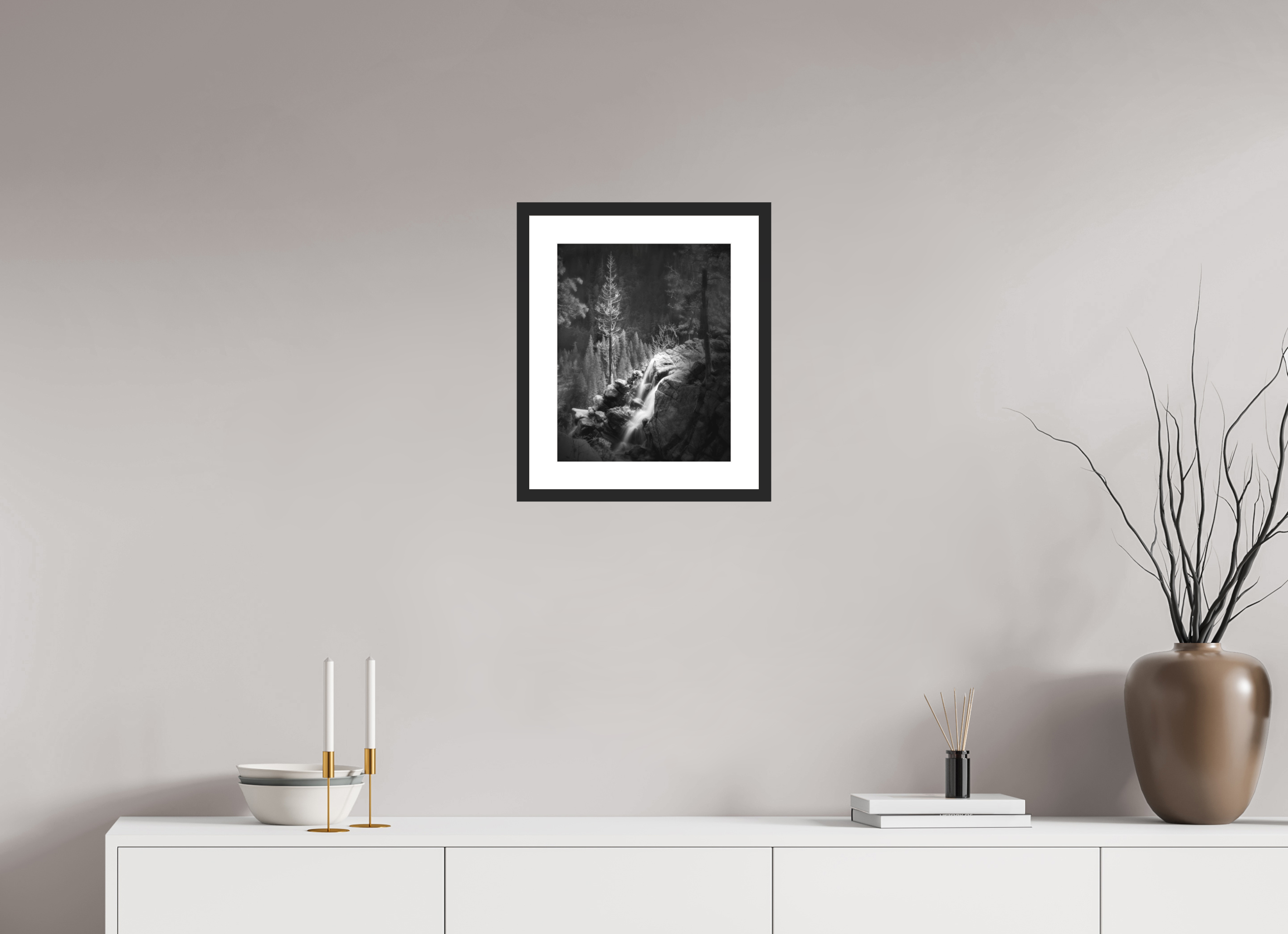 12 x 15″, Passe-Partout Black Frame Lucidum: Yosemite's Cascade Creek