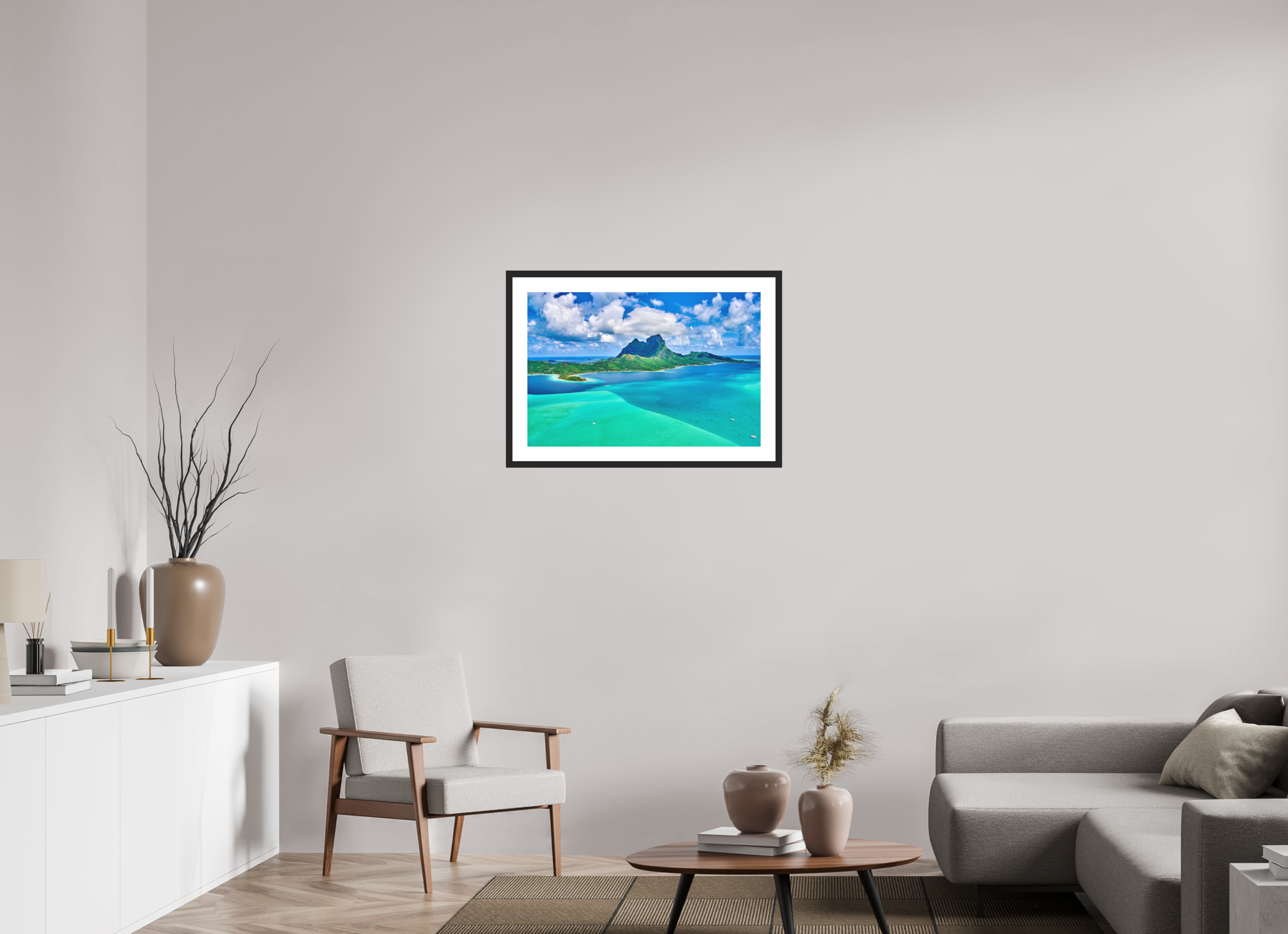 30 x 20″, Passe-Partout Black Frame Above Paradise