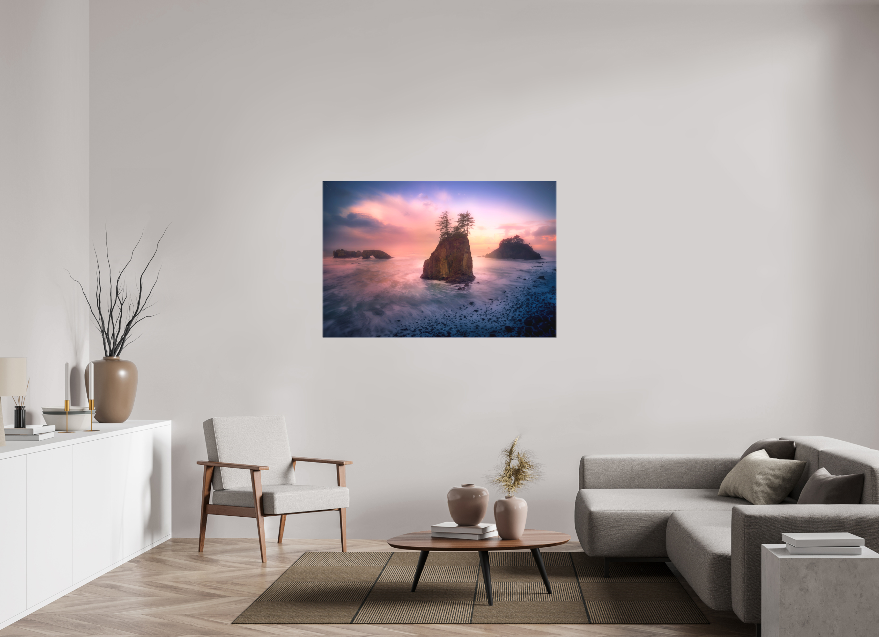 54 x 36″, Fine Art Textile The Oregon Coast: Secret Beach