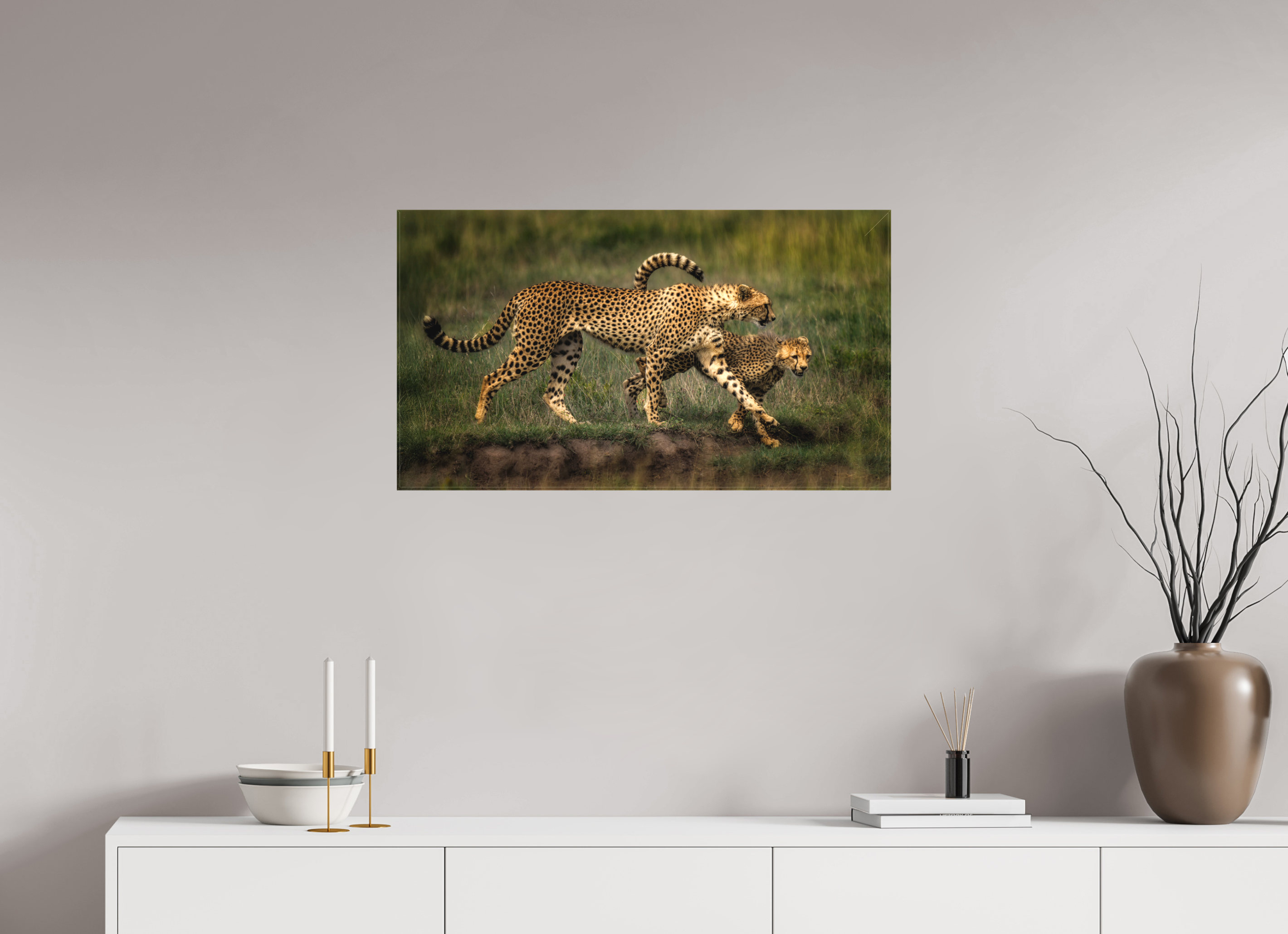 32 x 18″, Fine Art Textile Mother & Son on the Serengeti