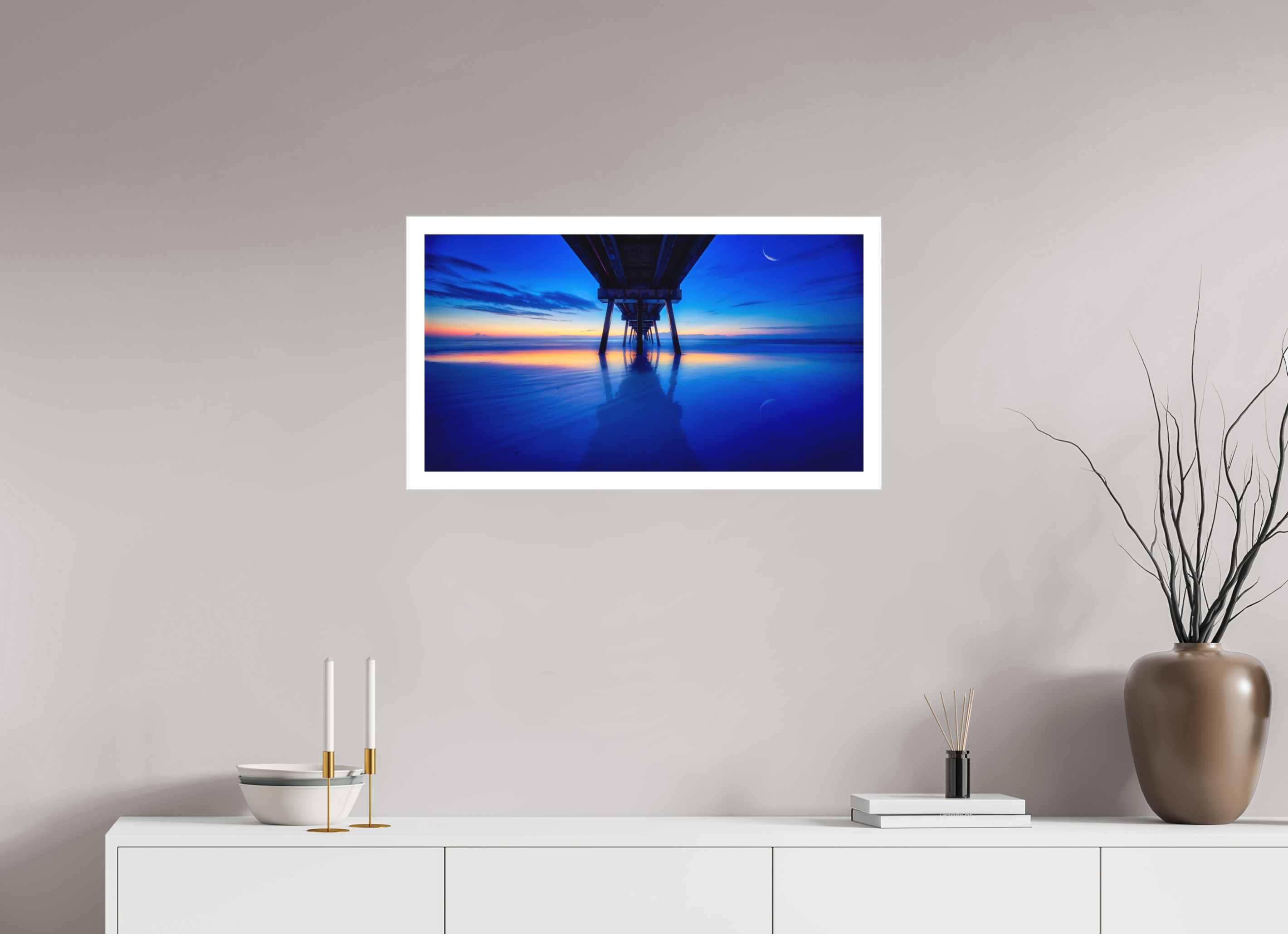29.6 x 16″, Fine Art Bonded Acrylic Dawn at The Jax Pier
